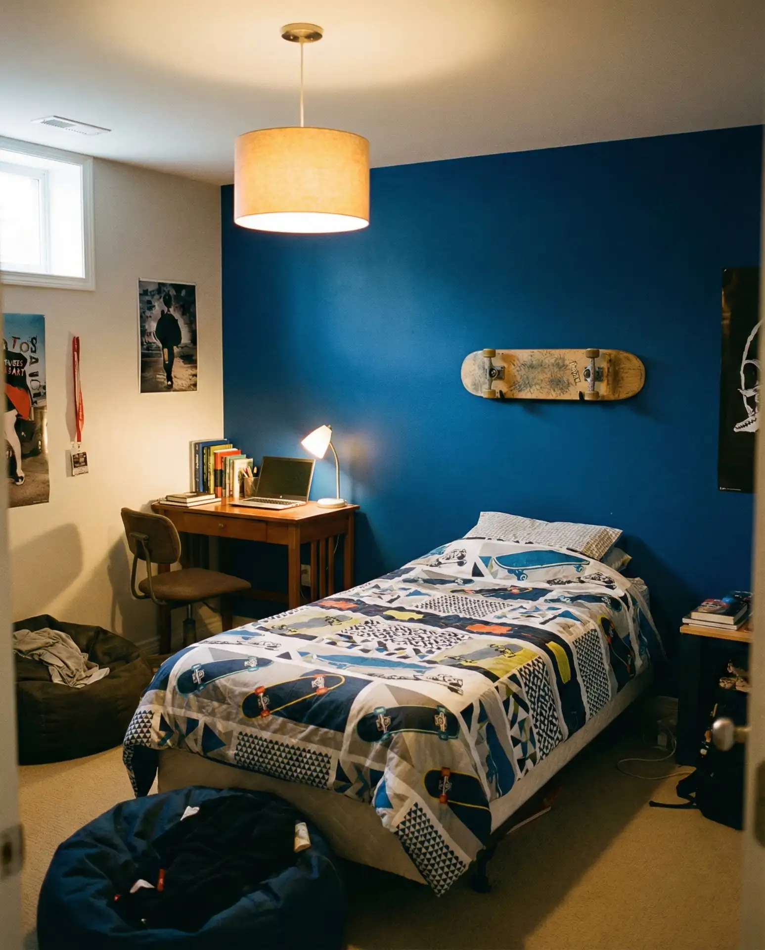 Cozy Basement Bedroom for Teens with Bold Color 1