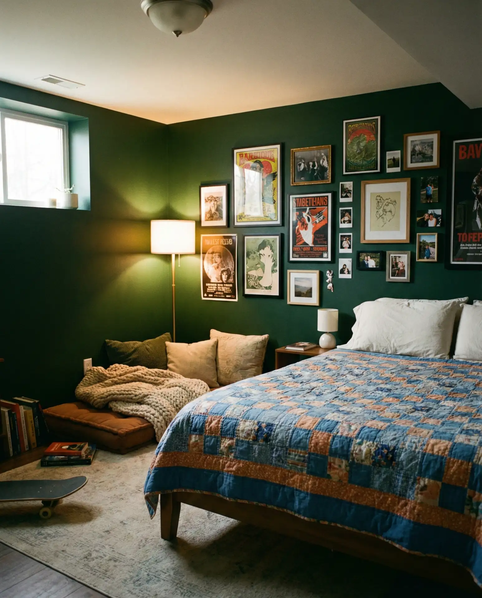 Cozy Basement Bedroom for Teens with Bold Color 2