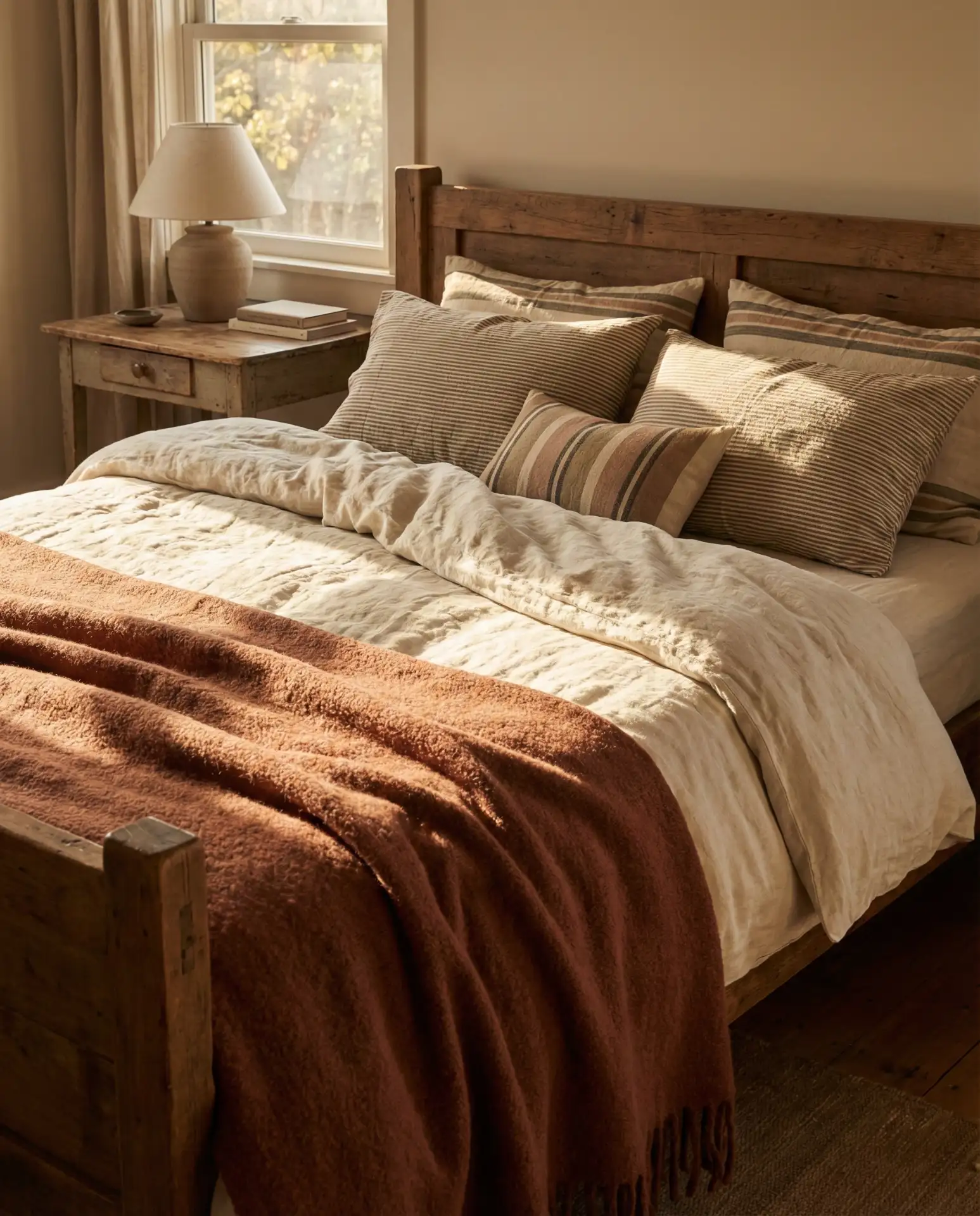 Cozy Layered Bedding in Earthy Tones 2