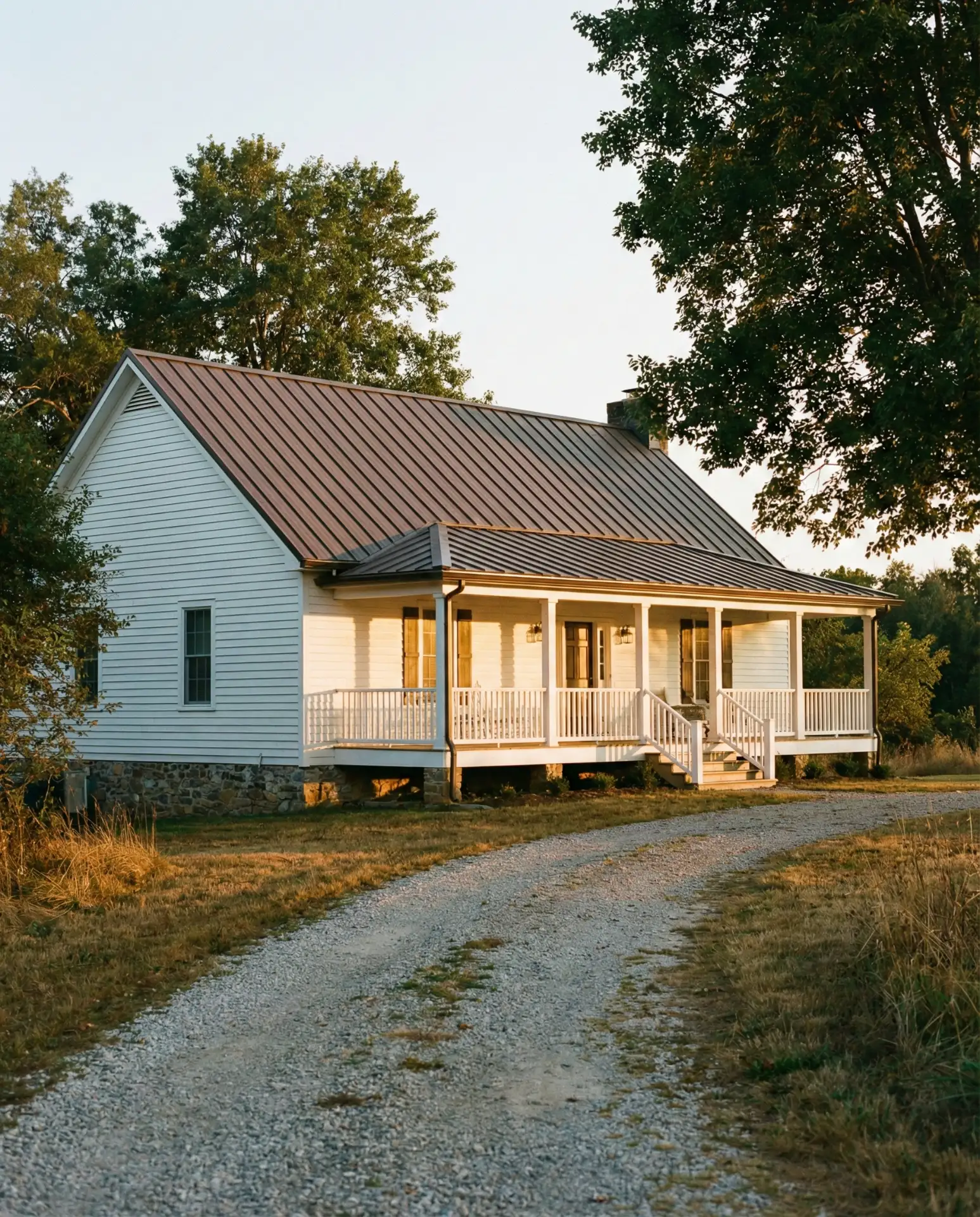 Crisp White Horizontal Siding with Metal Roof 1