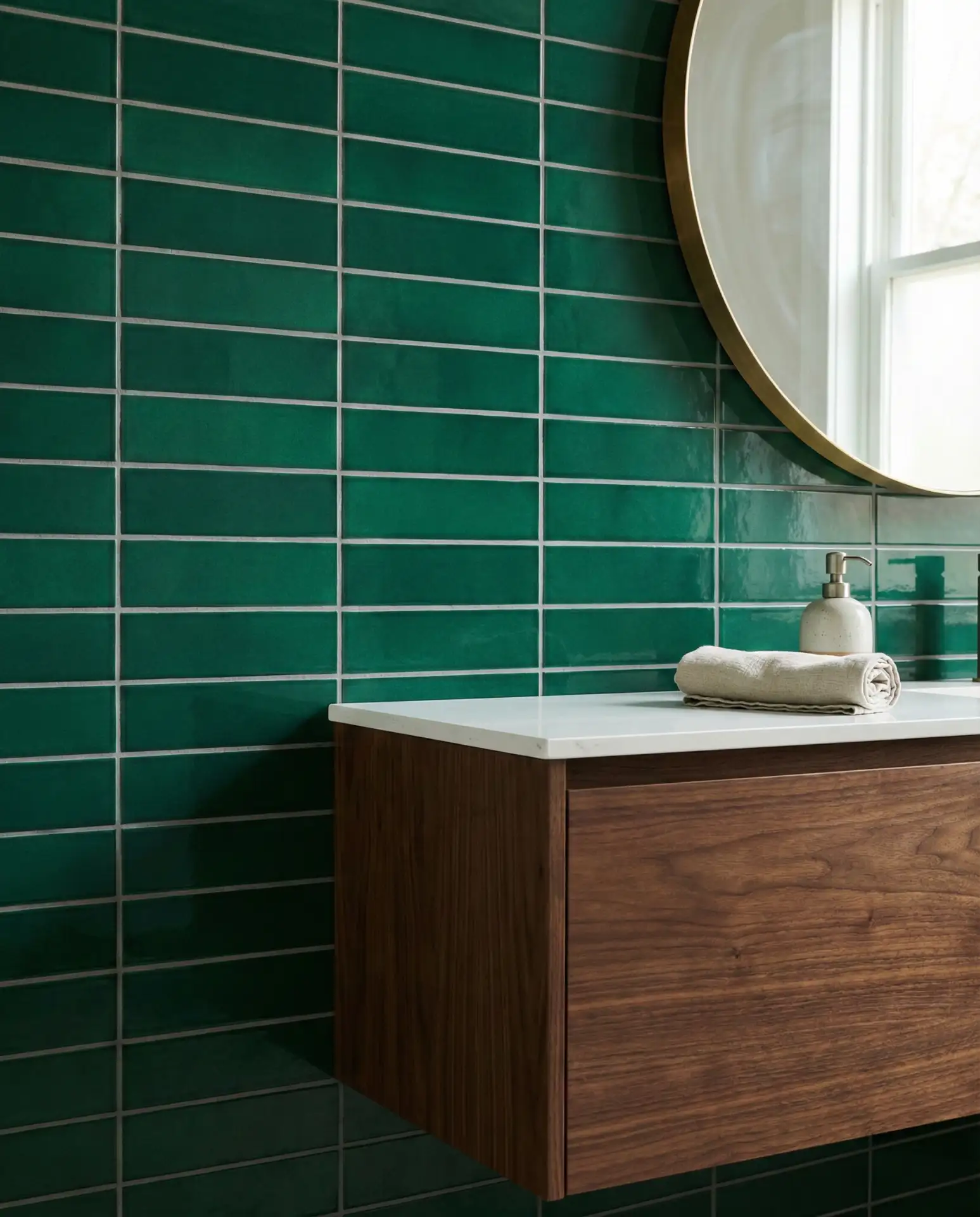 Dark Emerald Walls with Brass Fixtures 1