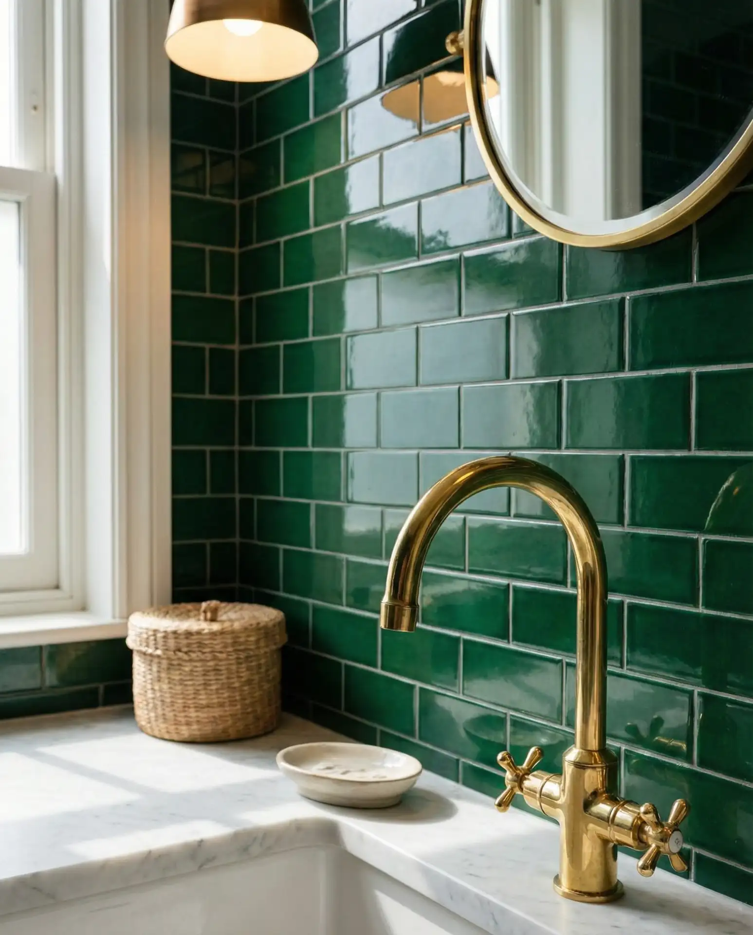 Dark Emerald Walls with Brass Fixtures 2