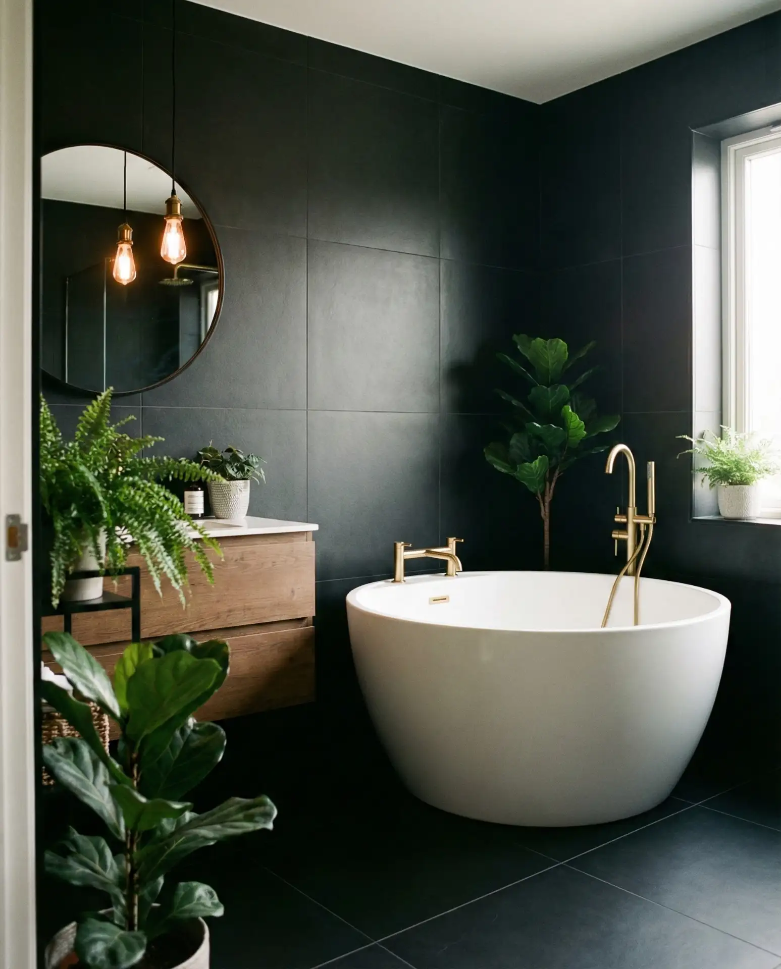 Dark Moody Bathrooms with Matte Black Tile 1