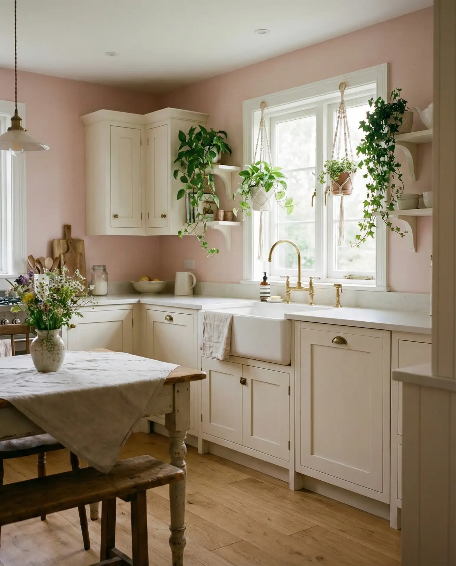 Dusty Rose Walls with White Cabinets 1