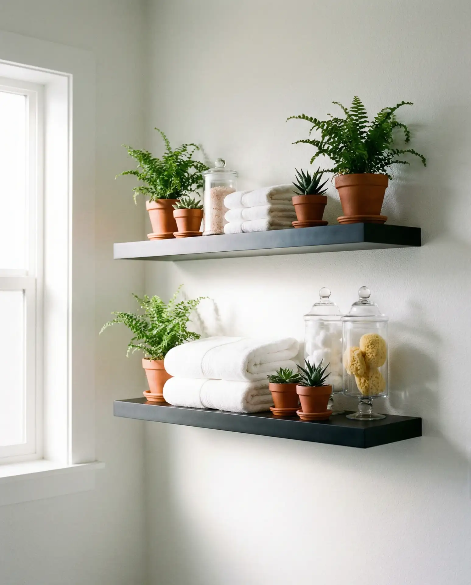 Floating Black Shelves on White Walls 1