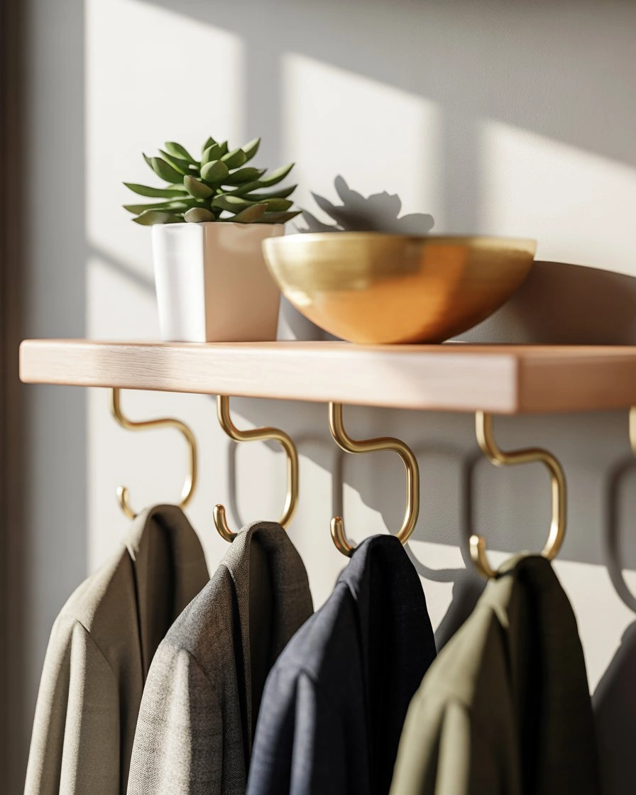 Floating Shelves with Hooks Below 1