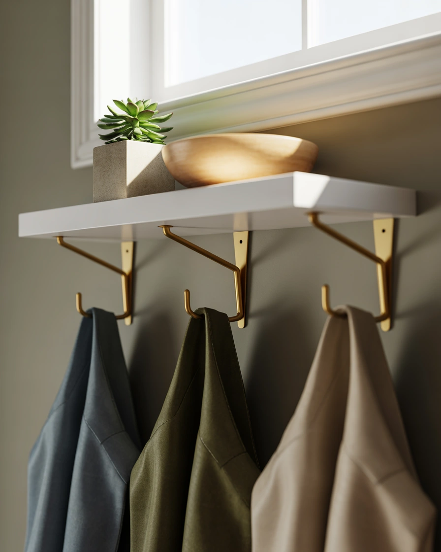Floating Shelves with Hooks Below 2