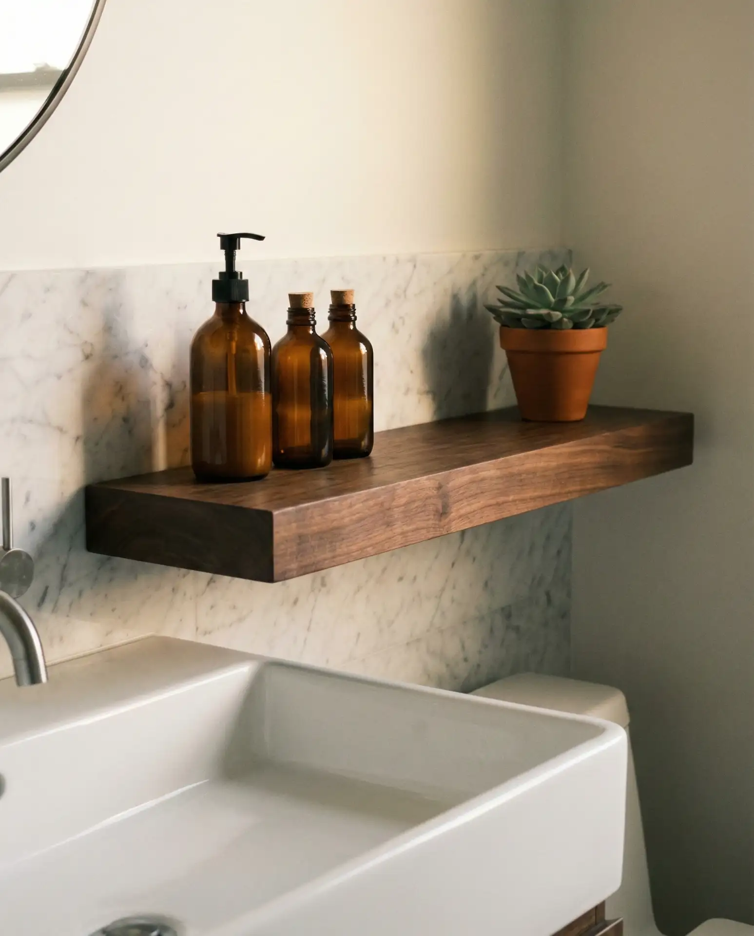 Floating Wall Shelves Above the Bathroom Sink 1