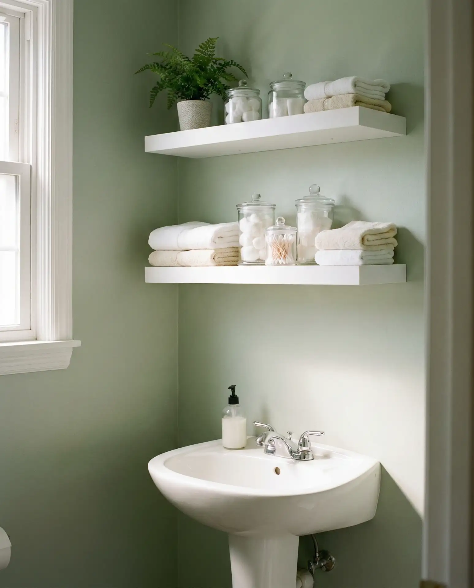 Floating Wall Shelves Above the Bathroom Sink 2