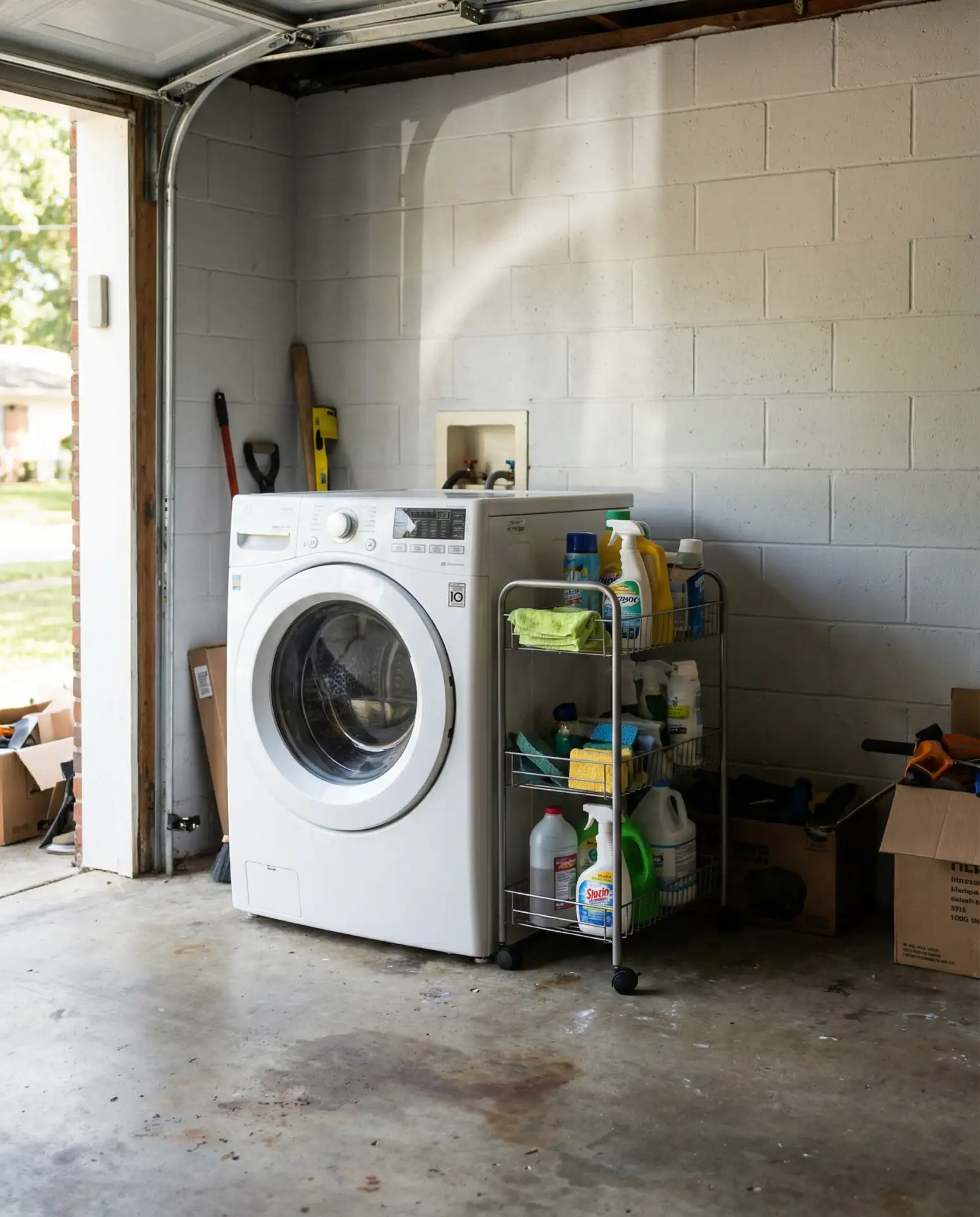Garage Laundry with Rolling Cart Storage 2