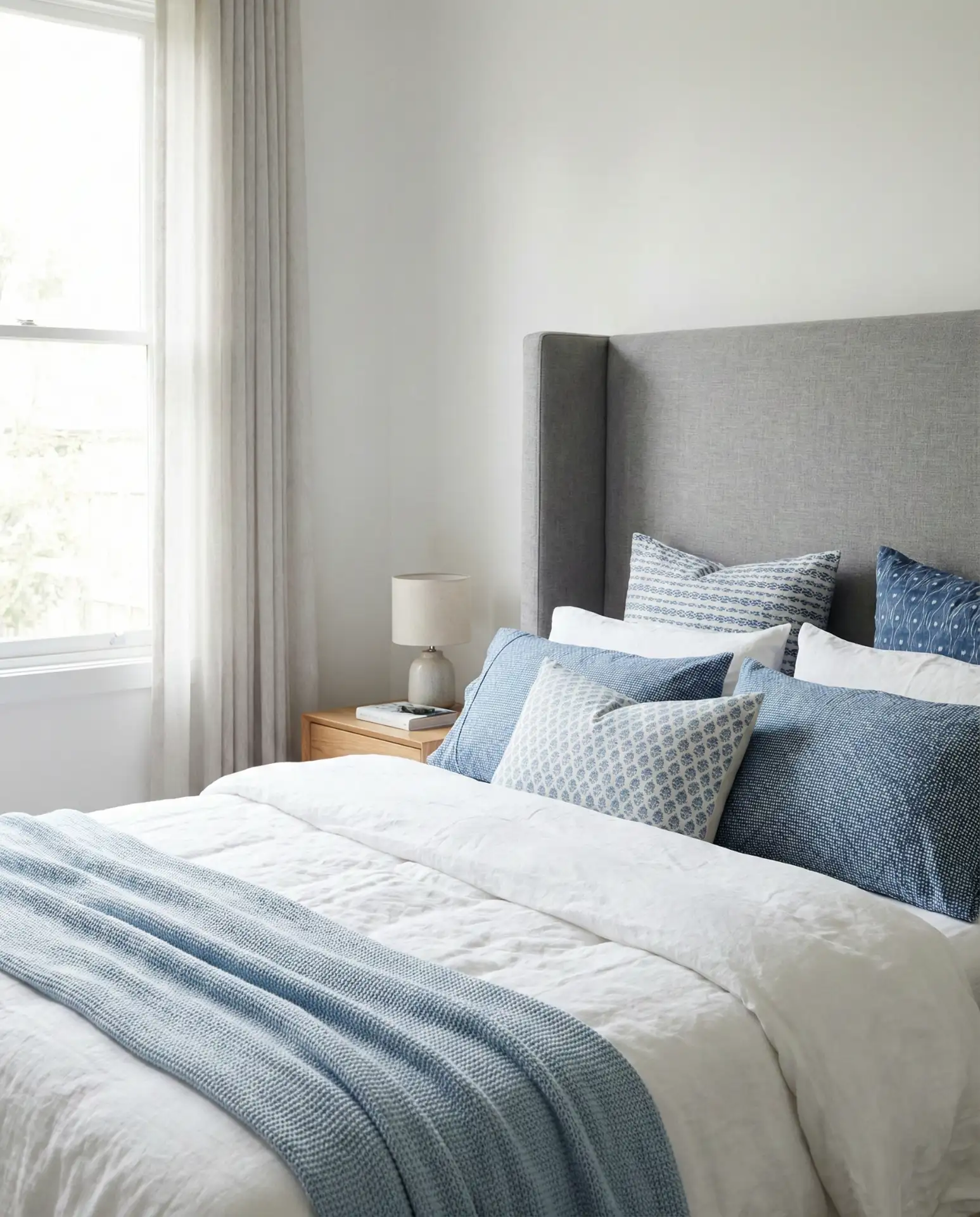 Gray Headboard with Soft Blue Accents 2