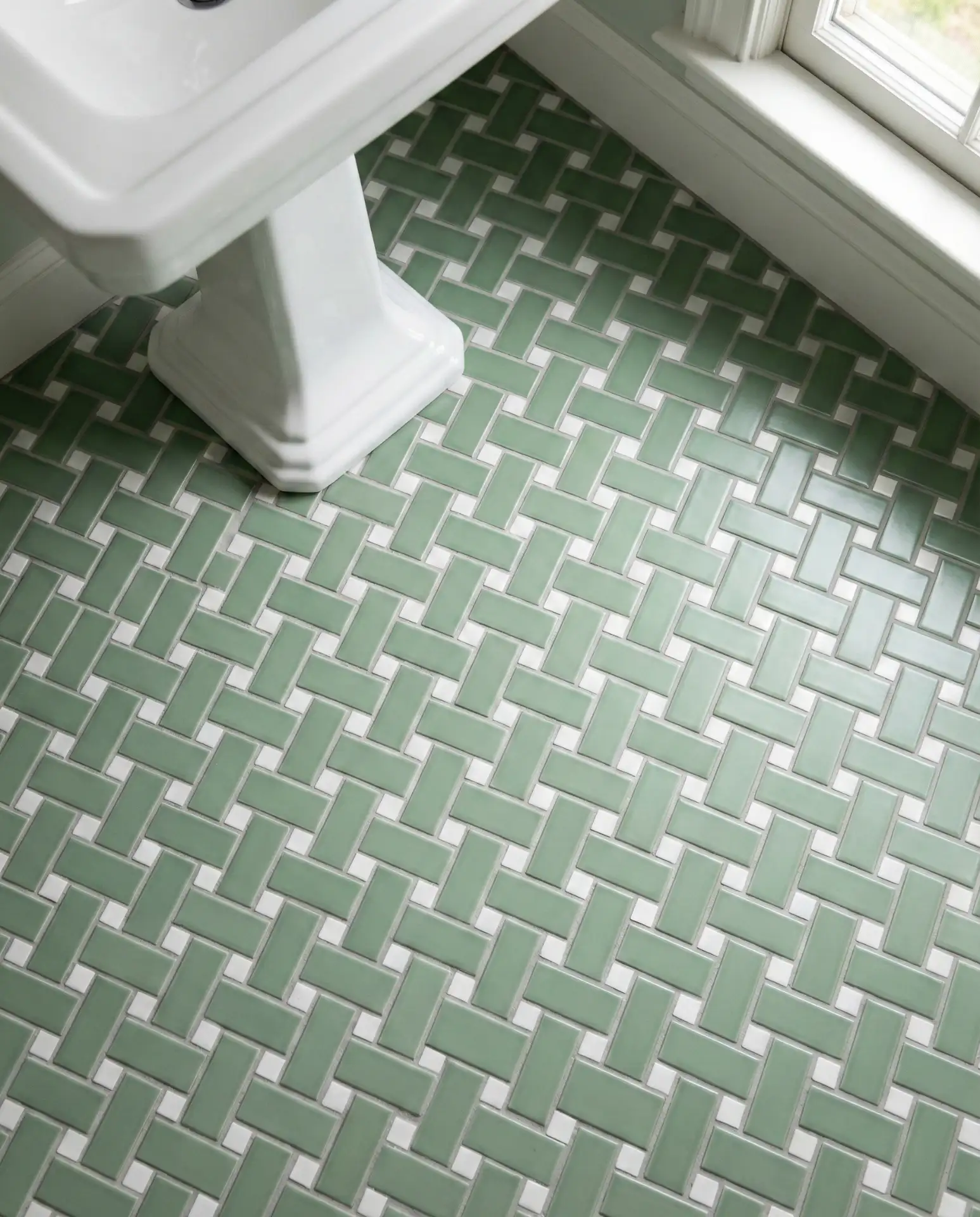 Green Basketweave Pattern Floor Tiles 1