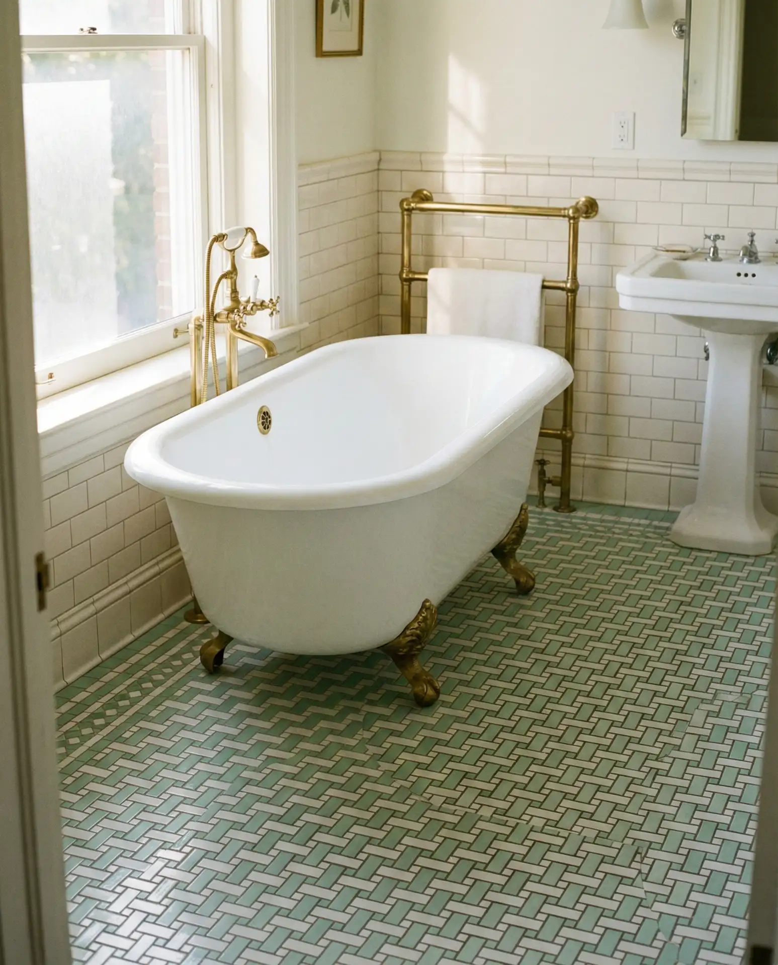 Green Basketweave Pattern Floor Tiles 2