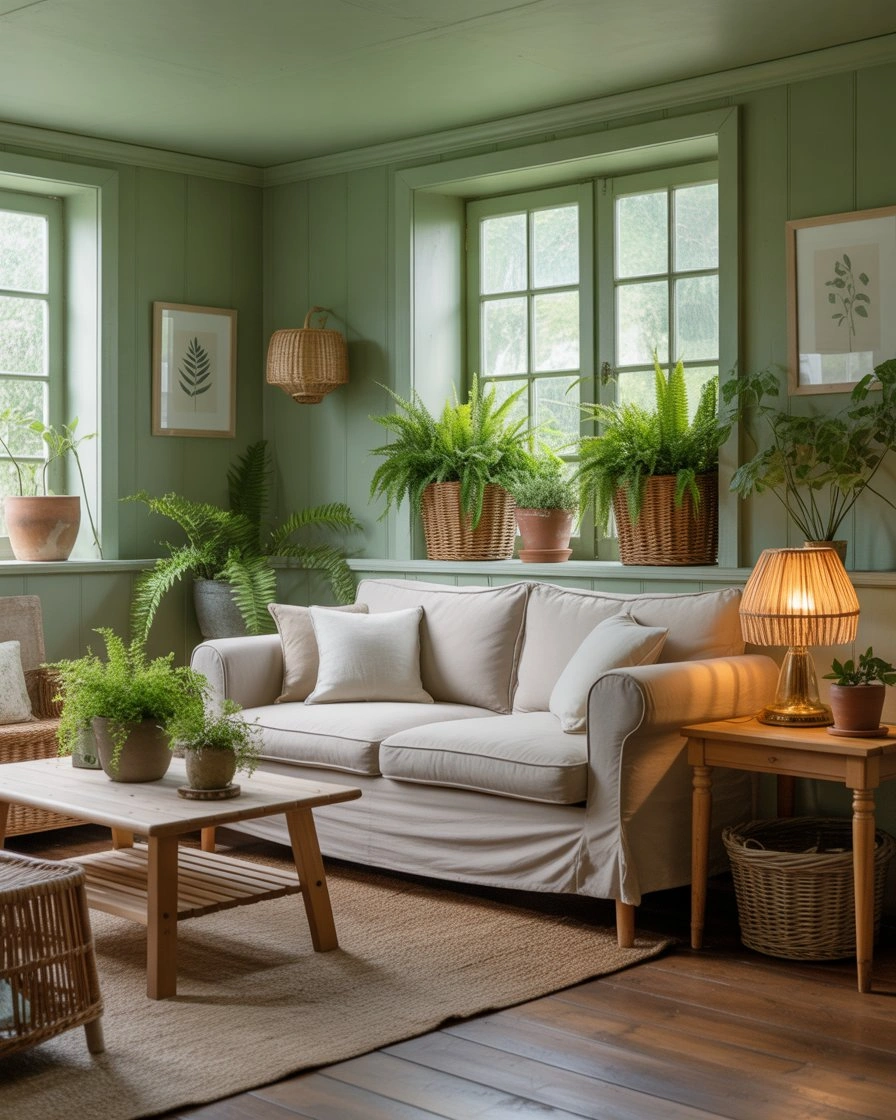 Green Botanical Cottage Living Room with Garden Views 1