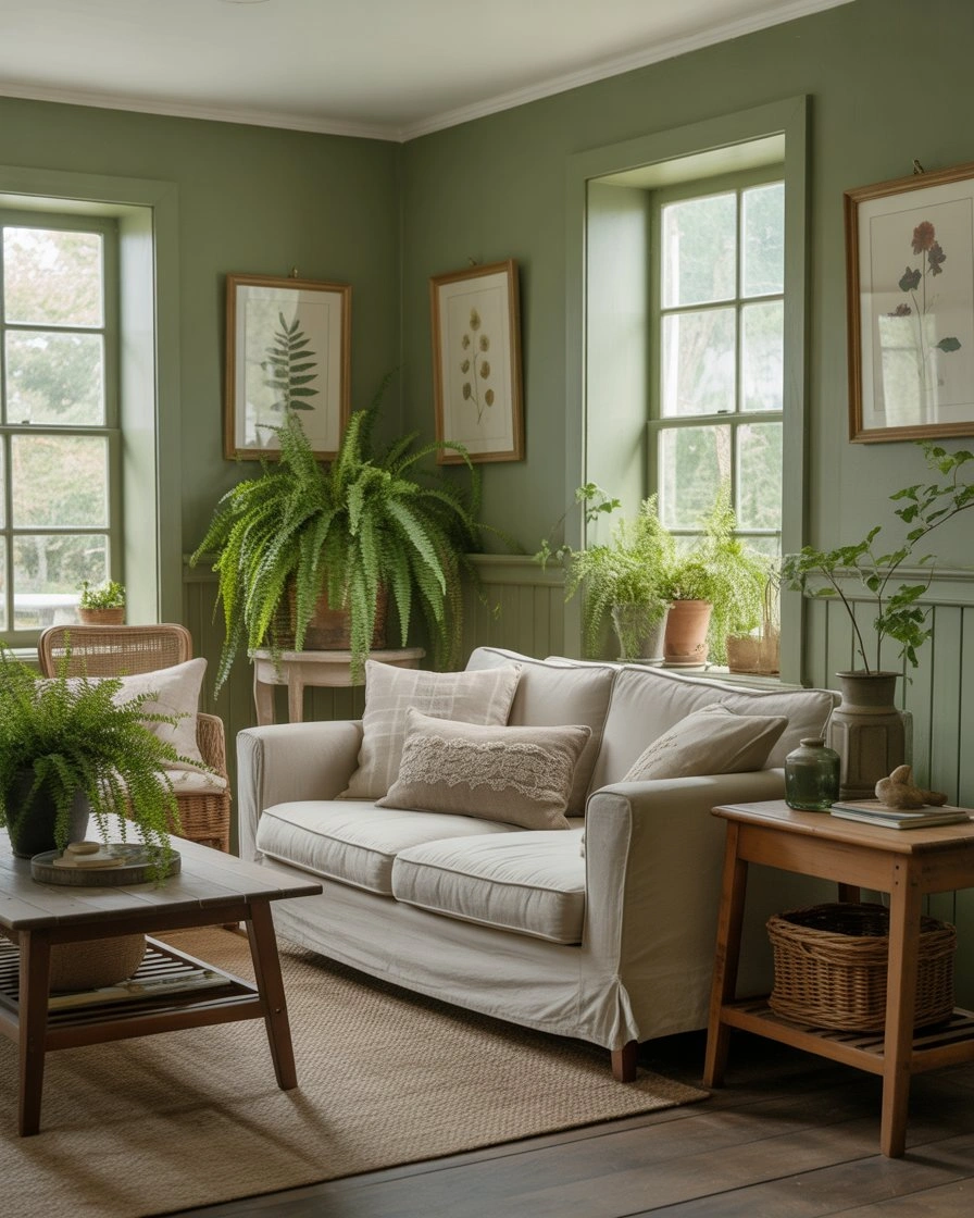 Green Botanical Cottage Living Room with Garden Views 2