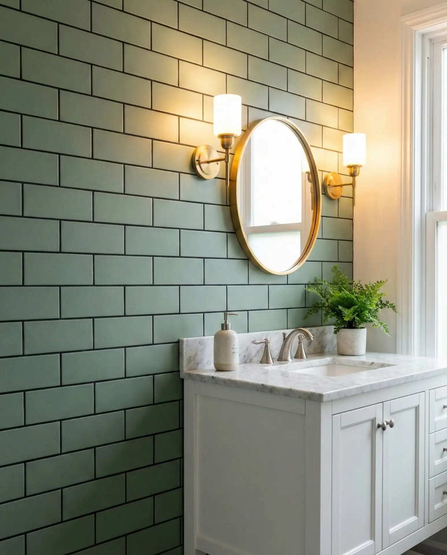 Green Subway Tile with Dark Grout 1