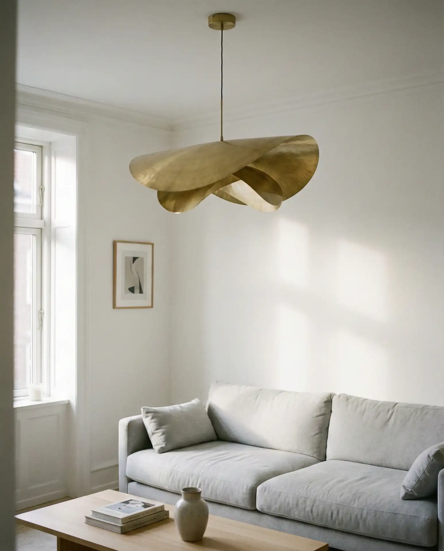 Grey Living Room with Statement Lighting 1