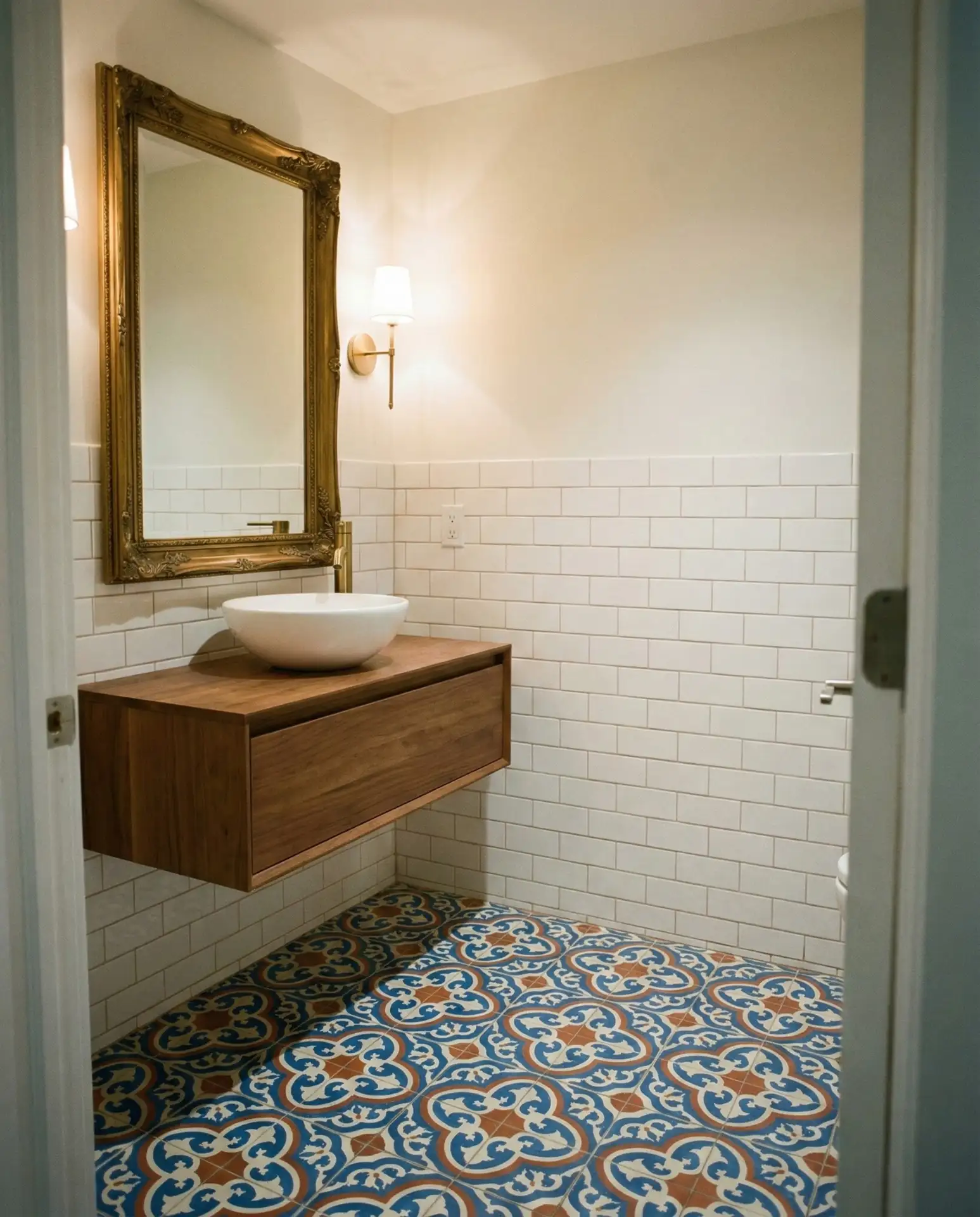 Half Bath with Bold Patterned Tiles 2