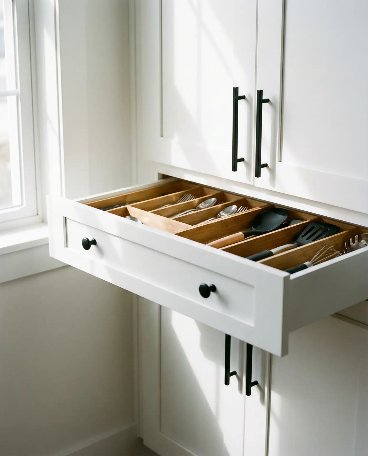 High-Contrast Black Hardware on White Cabinets 2