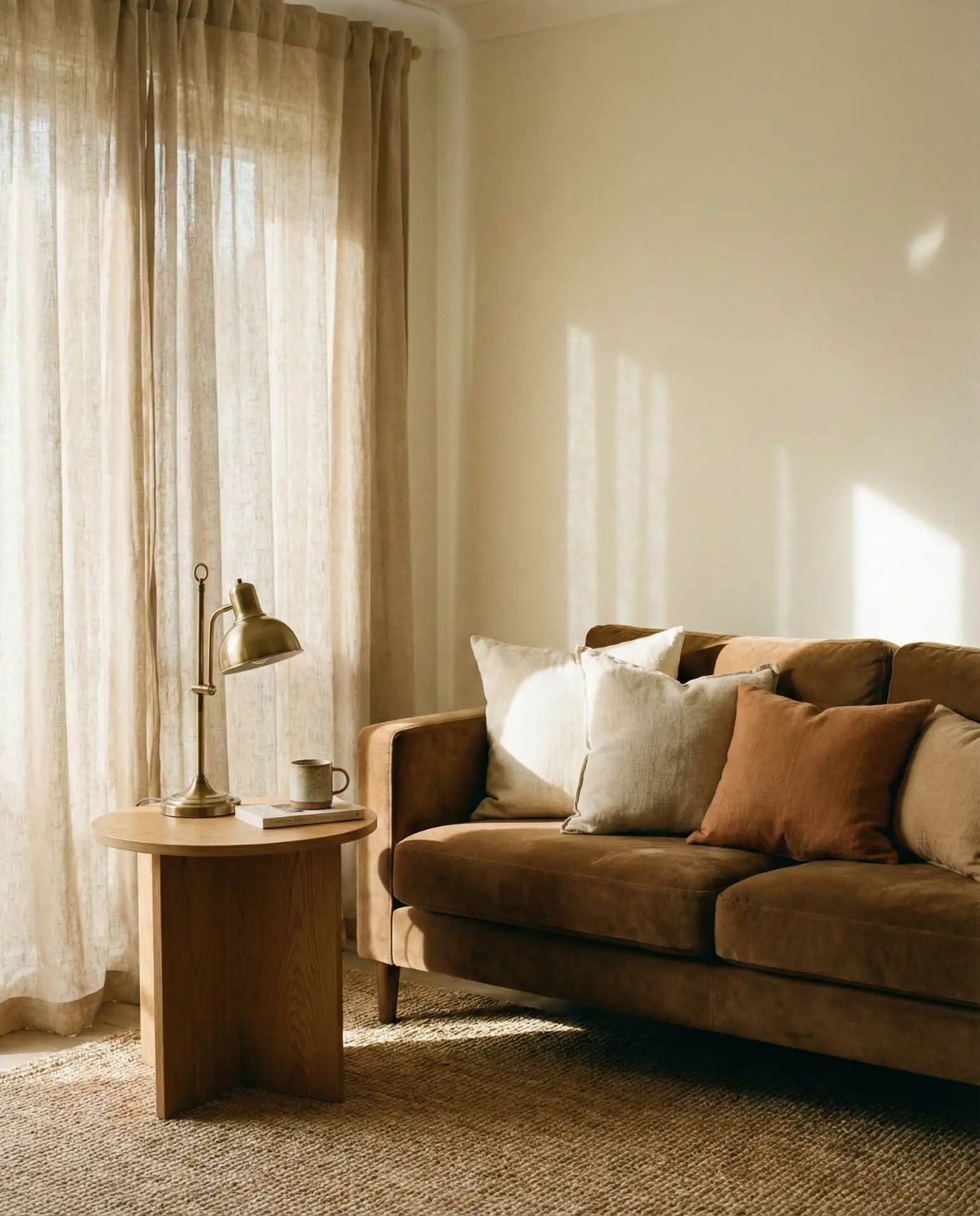 Ivory-Walls-with-a-Brown-Couch 2