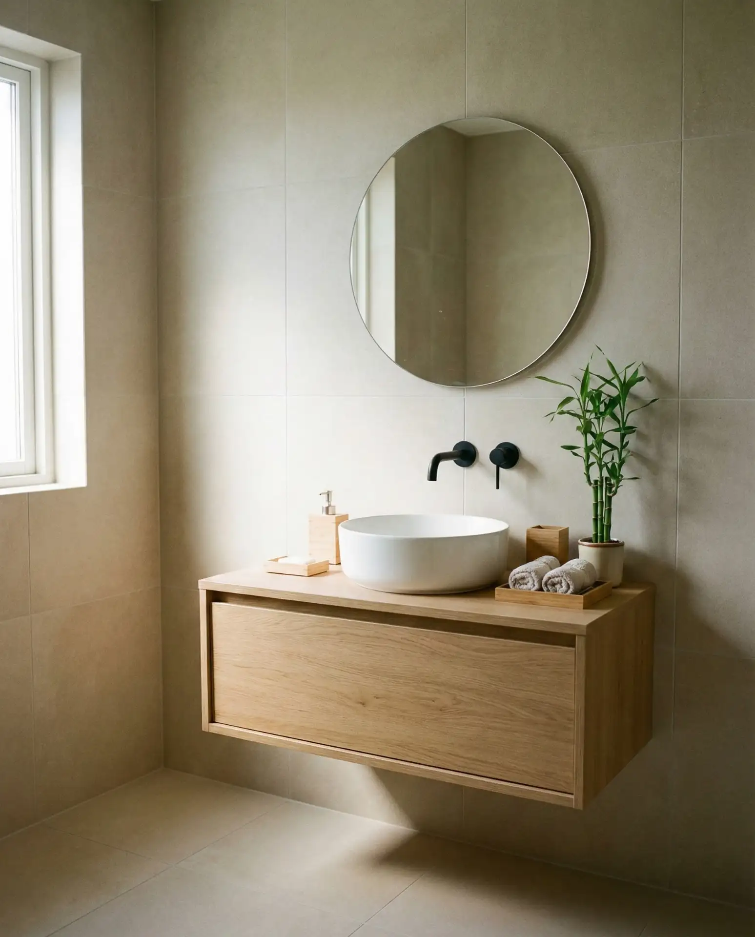 Japandi Minimalism with Warm Beige Tiles 1