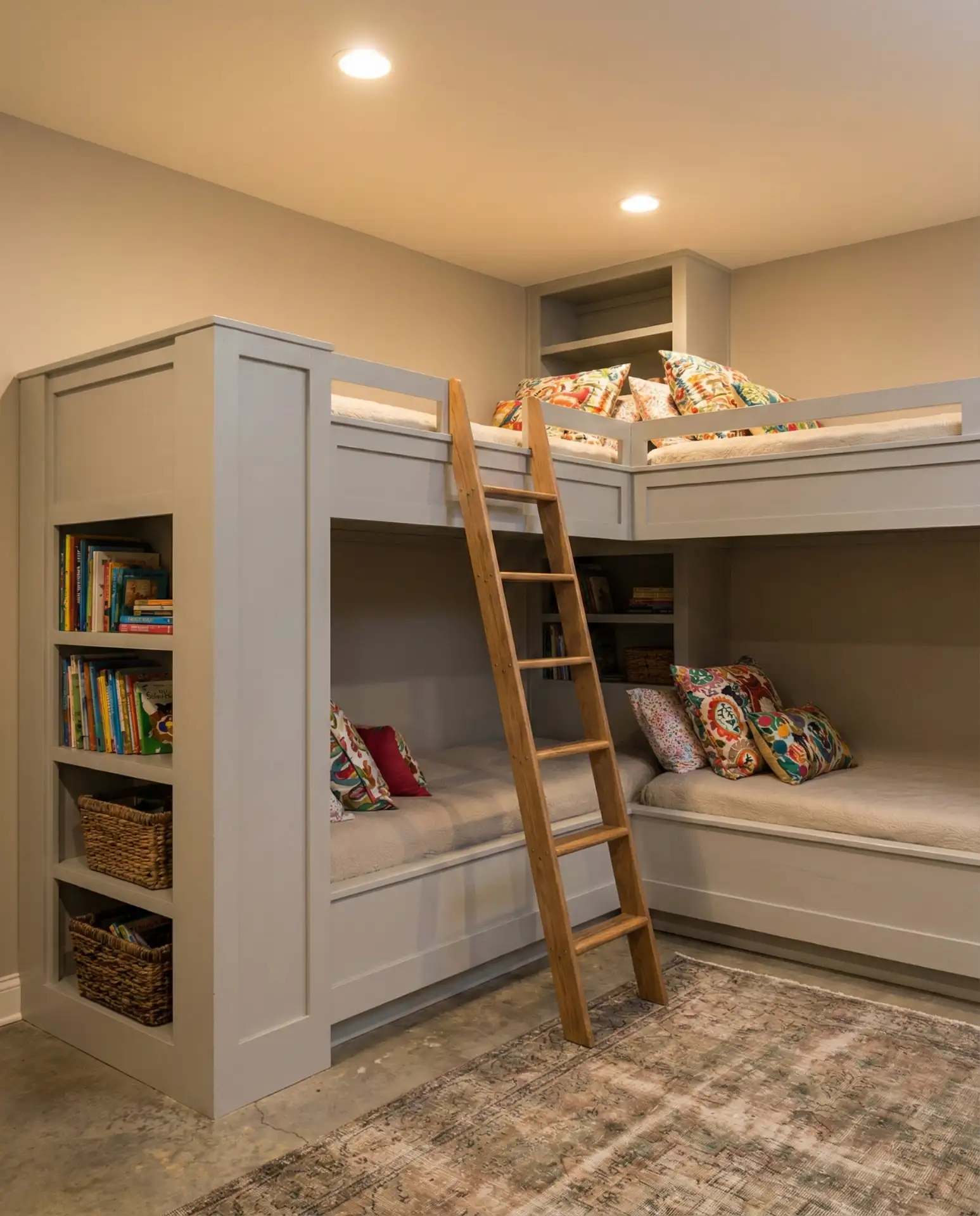 Kids Basement Bedroom with Built-In Bunks 1