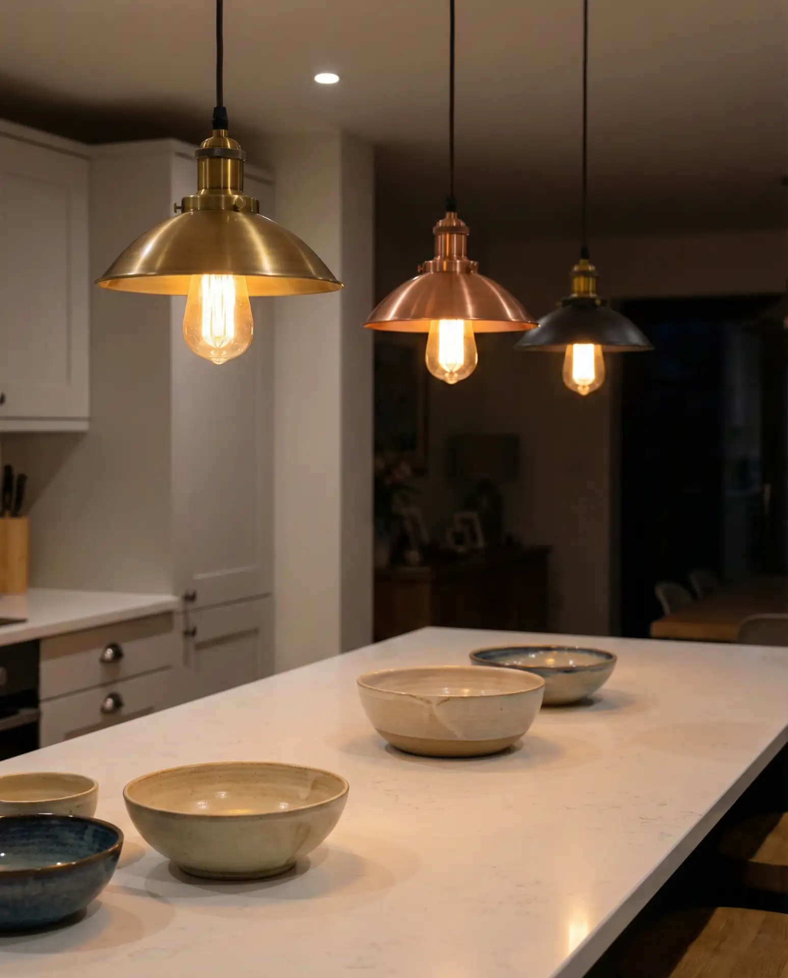 Layered Pendants Over Island