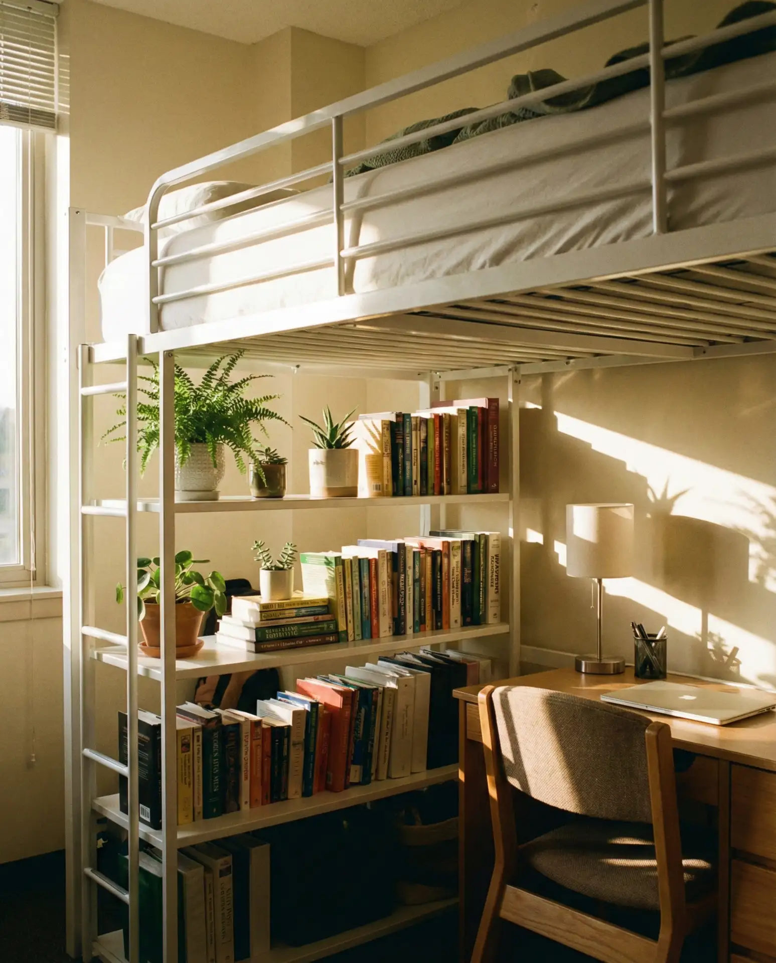 Loft Bed with Built-In Bookshelf for Students 1