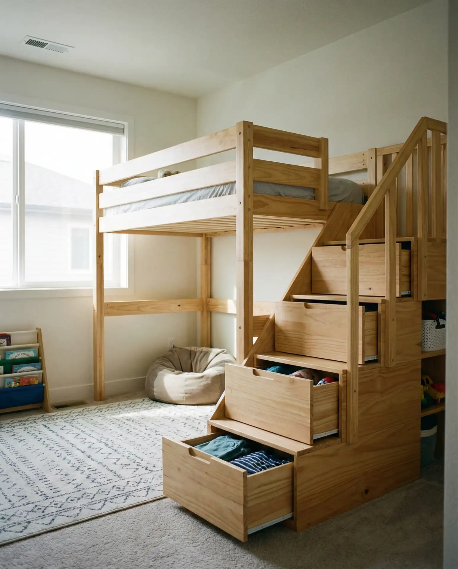 Loft Bed with Built-In Stairs for Safety and Storage 1