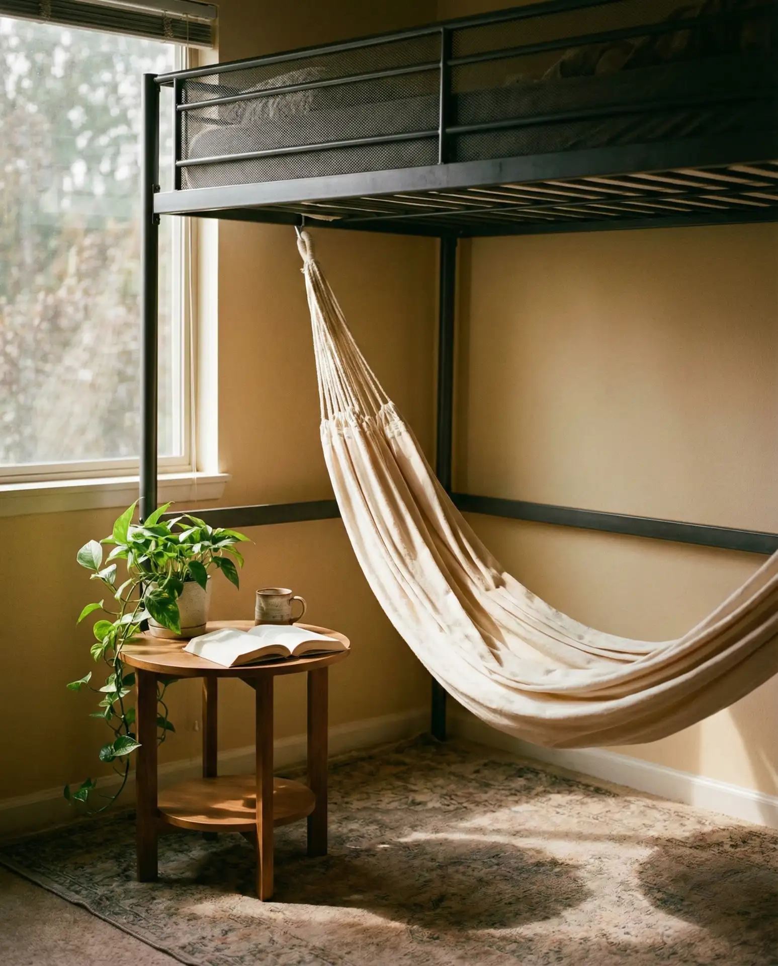 Loft Bed with Hammock Underneath for Relaxation 1