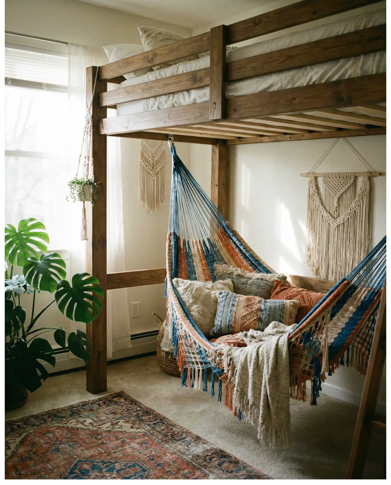 Loft Bed with Hammock Underneath for Relaxation 2