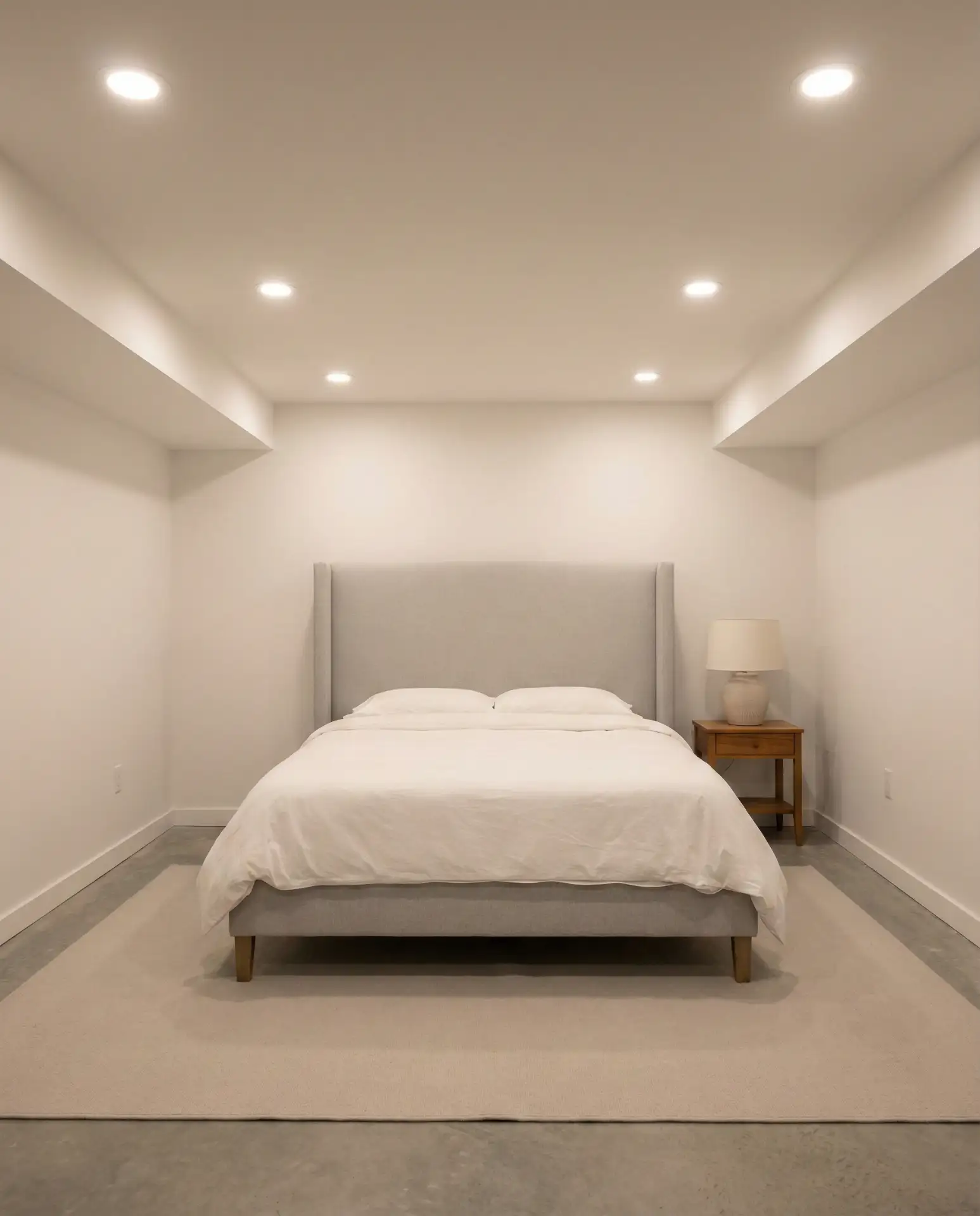 Low-Ceiling Basement Bedroom with Recessed Lighting 1