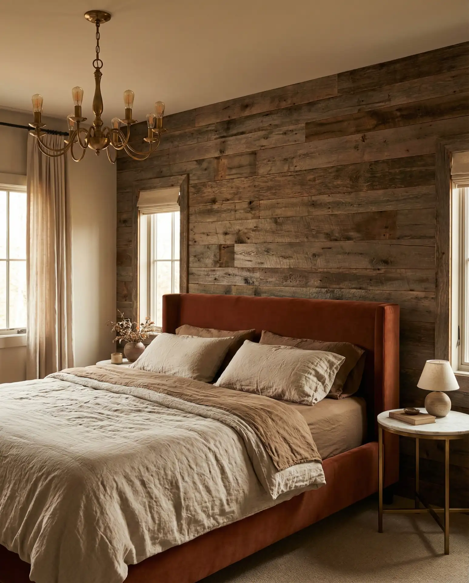 Luxury Rustic Bedroom with Statement Lighting 1