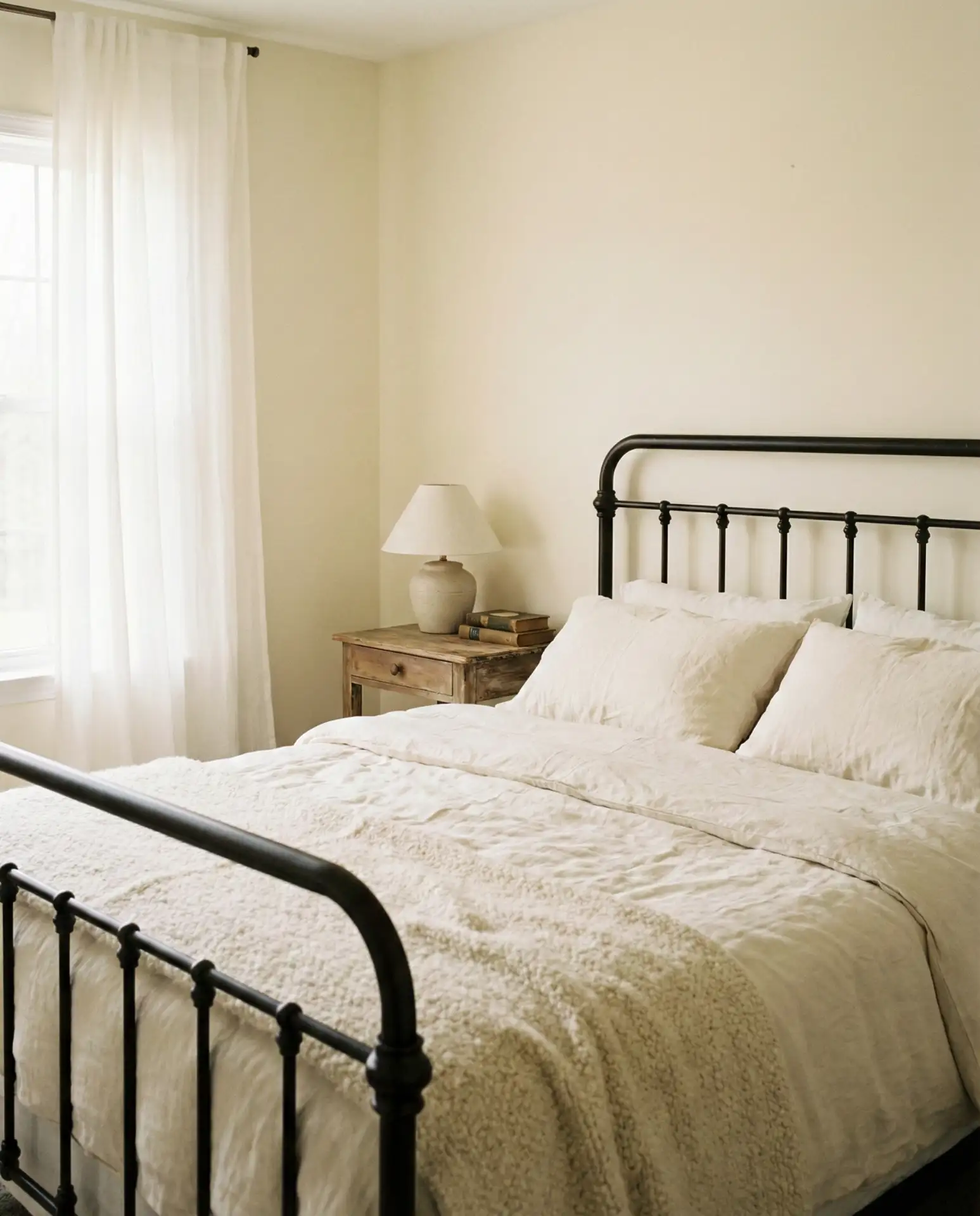 Master Bedroom with Linen Bedding and Iron Bed Frame 2