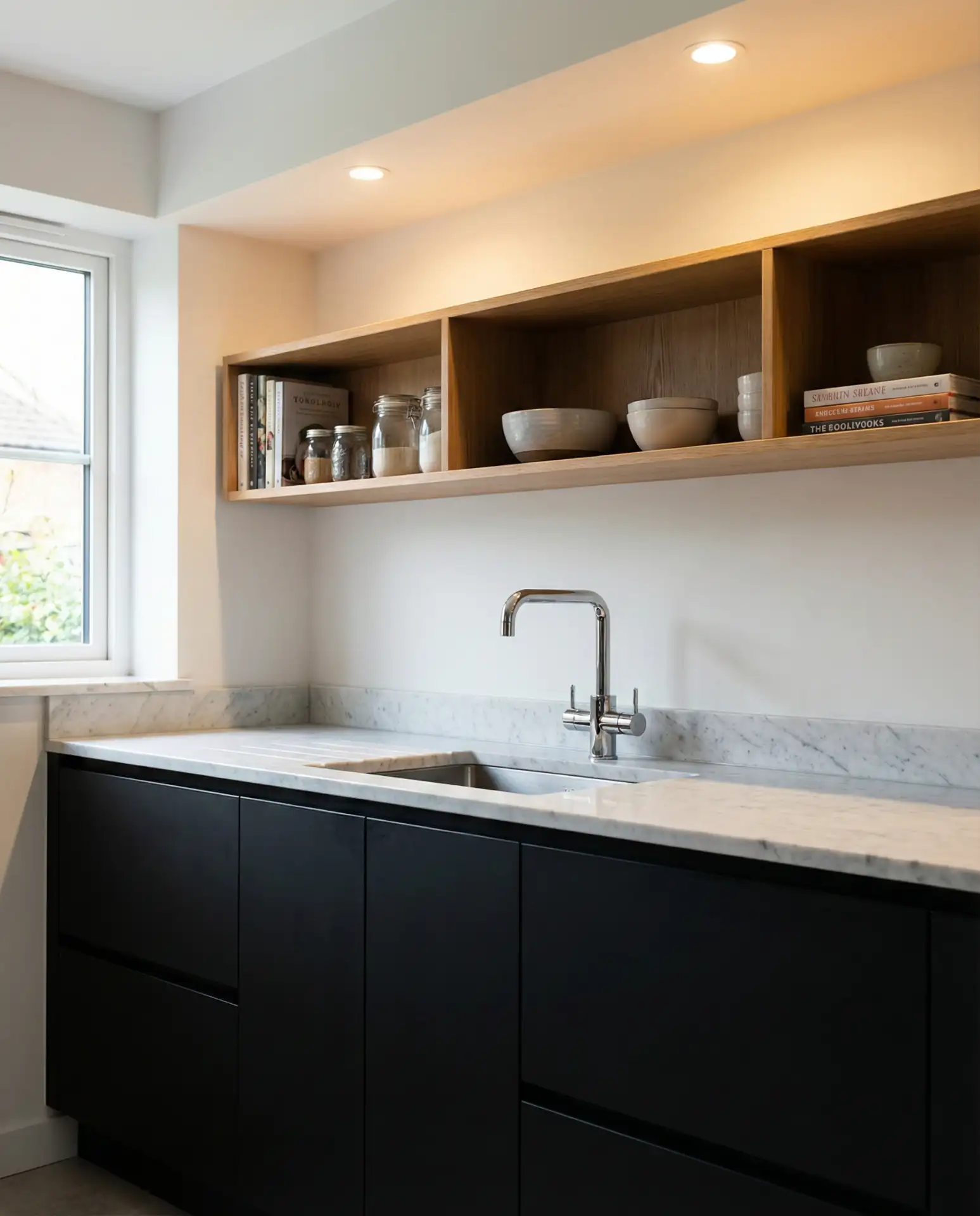 Matte Black Cabinets with White Countertops 2