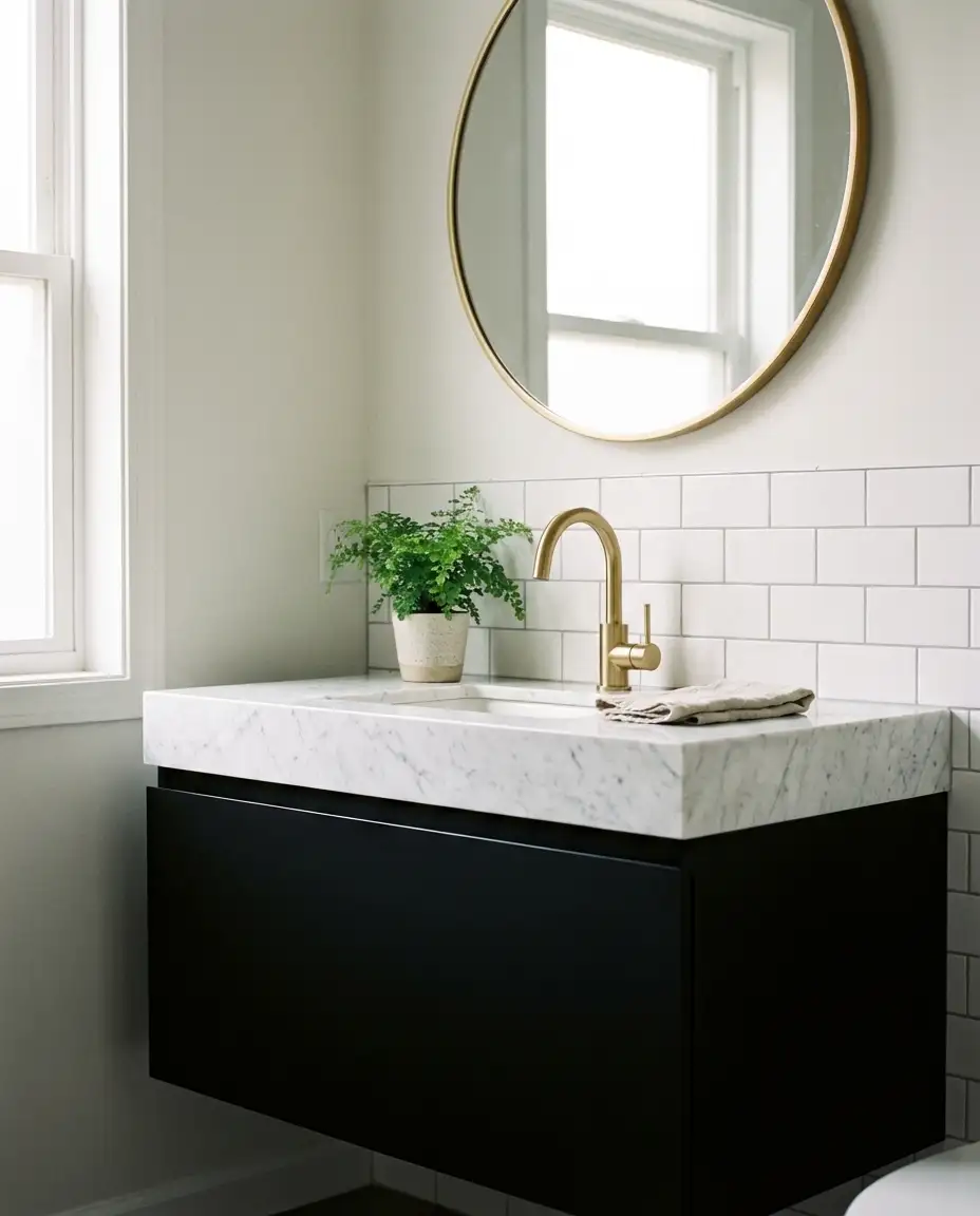 Matte Black Vanity with White Countertop 1