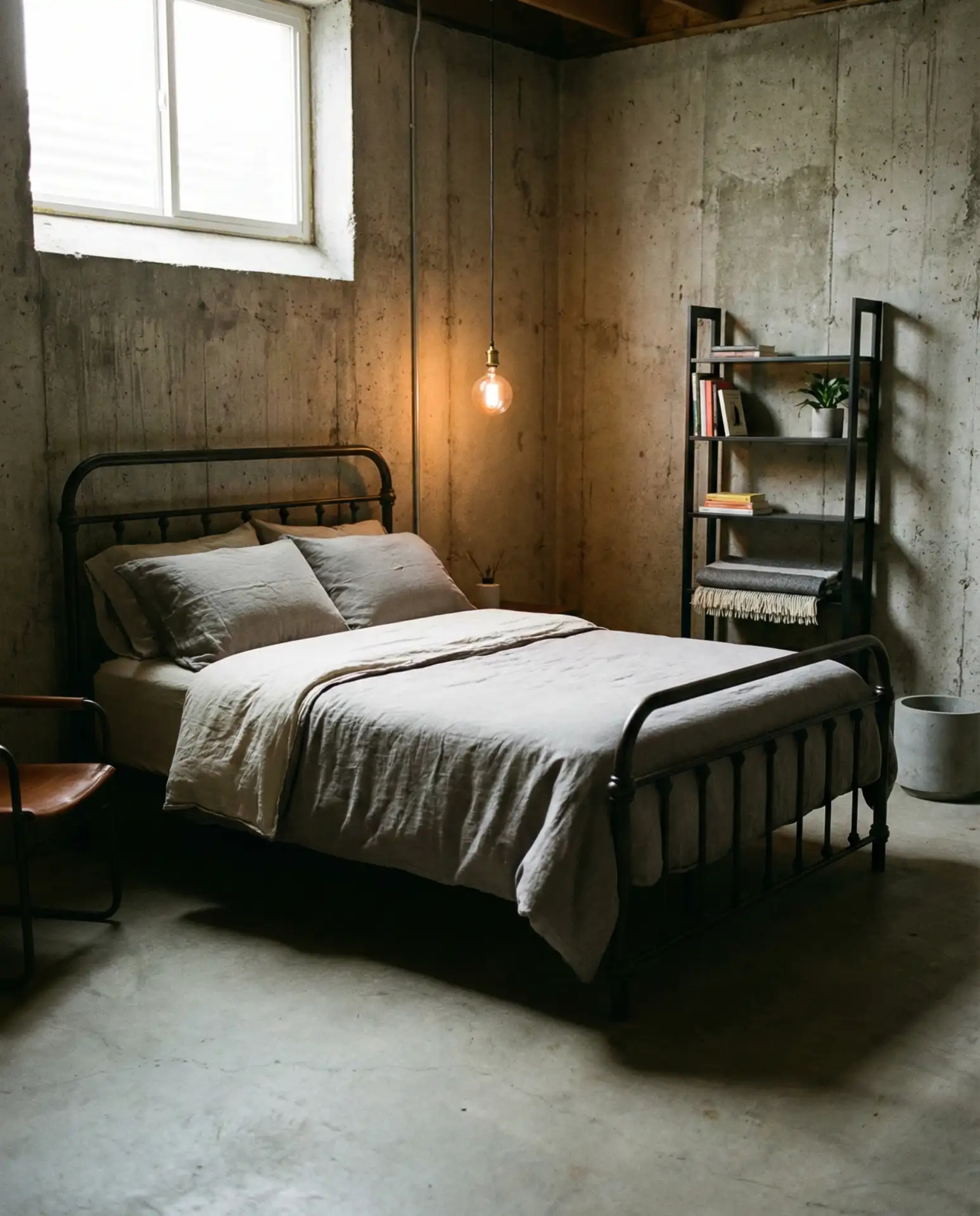 Mens Basement Bedroom with Industrial Accents 1