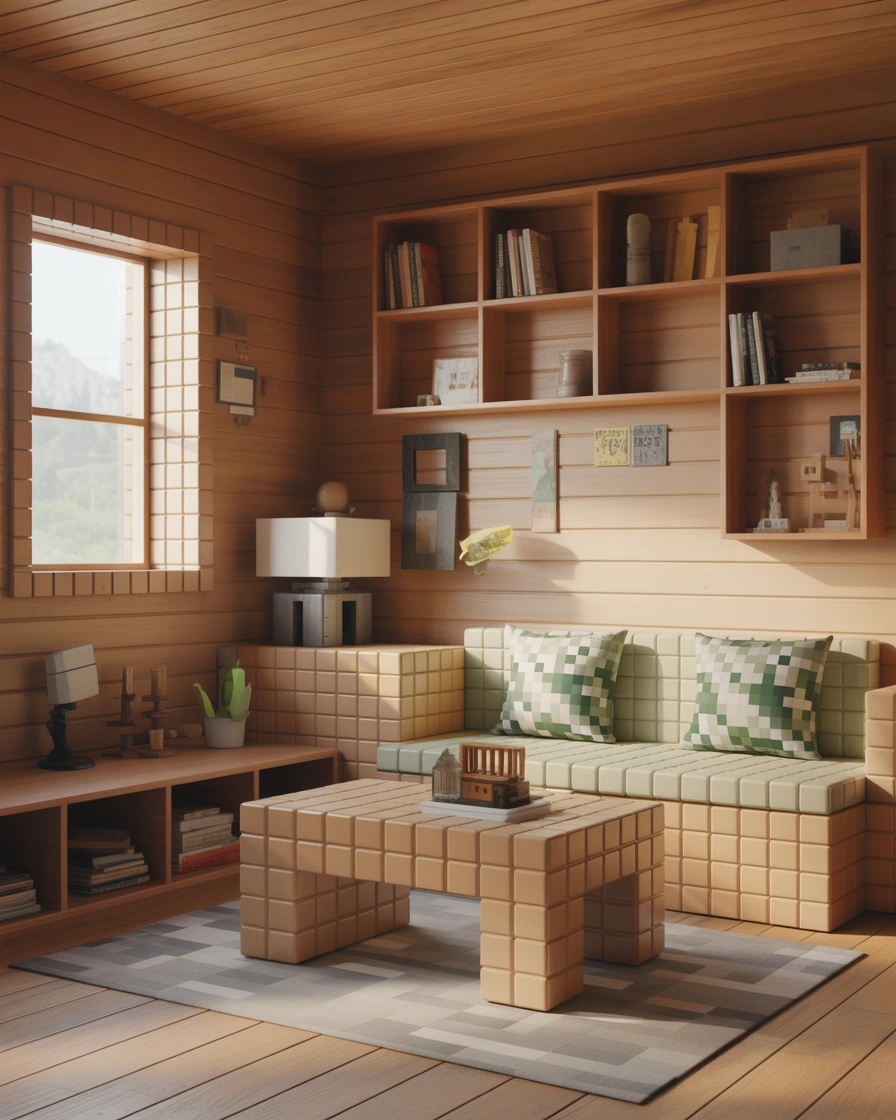 Minecraft-Inspired Blocky Cottage Living Room 1