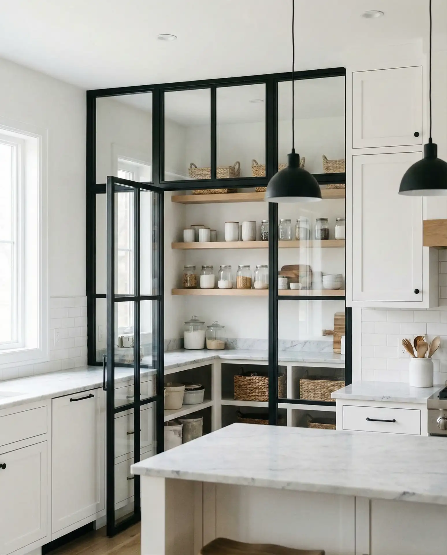 Modern Interior Design with Black Steel-Framed Glass Doors 1