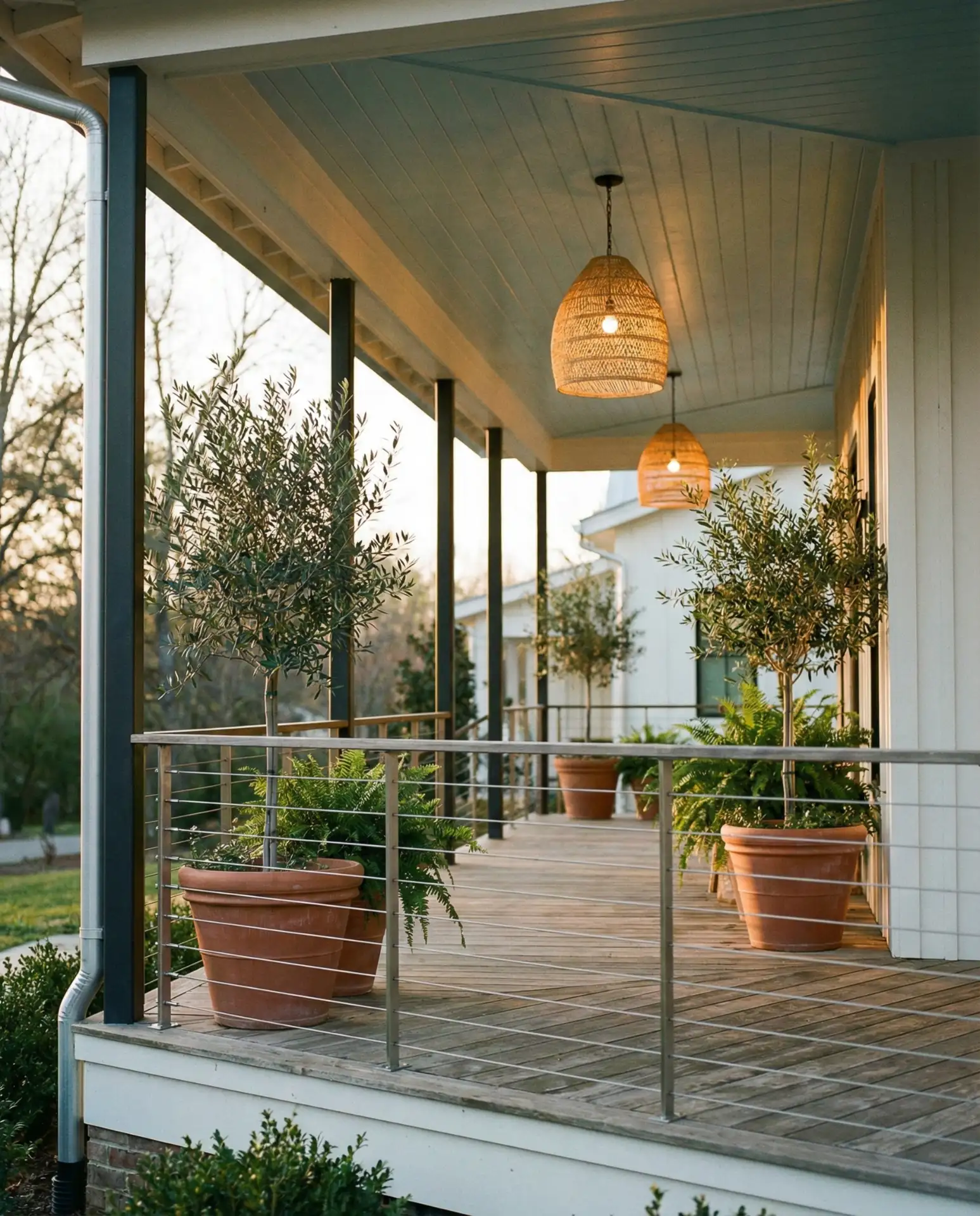 Modern Wraparound Porch with Steel Posts 2