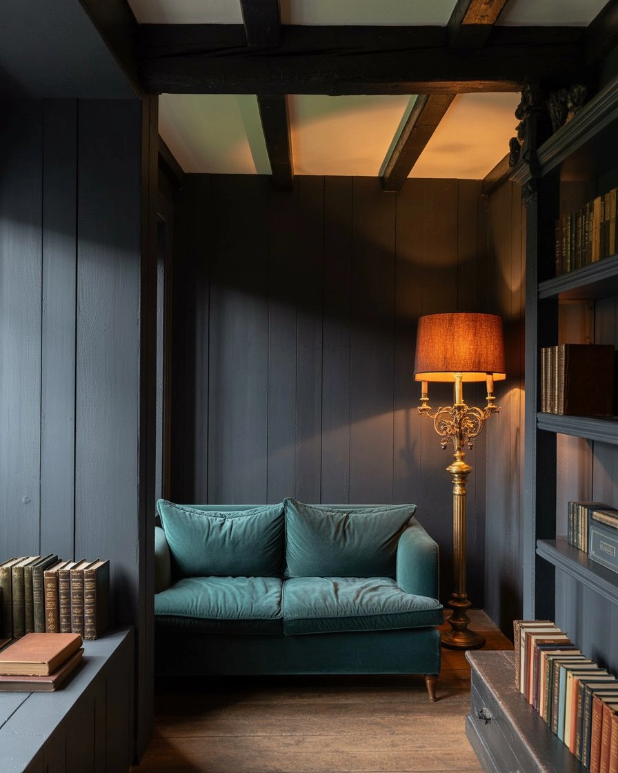 Moody Dark Cottage Living Room with Rich Depth 1