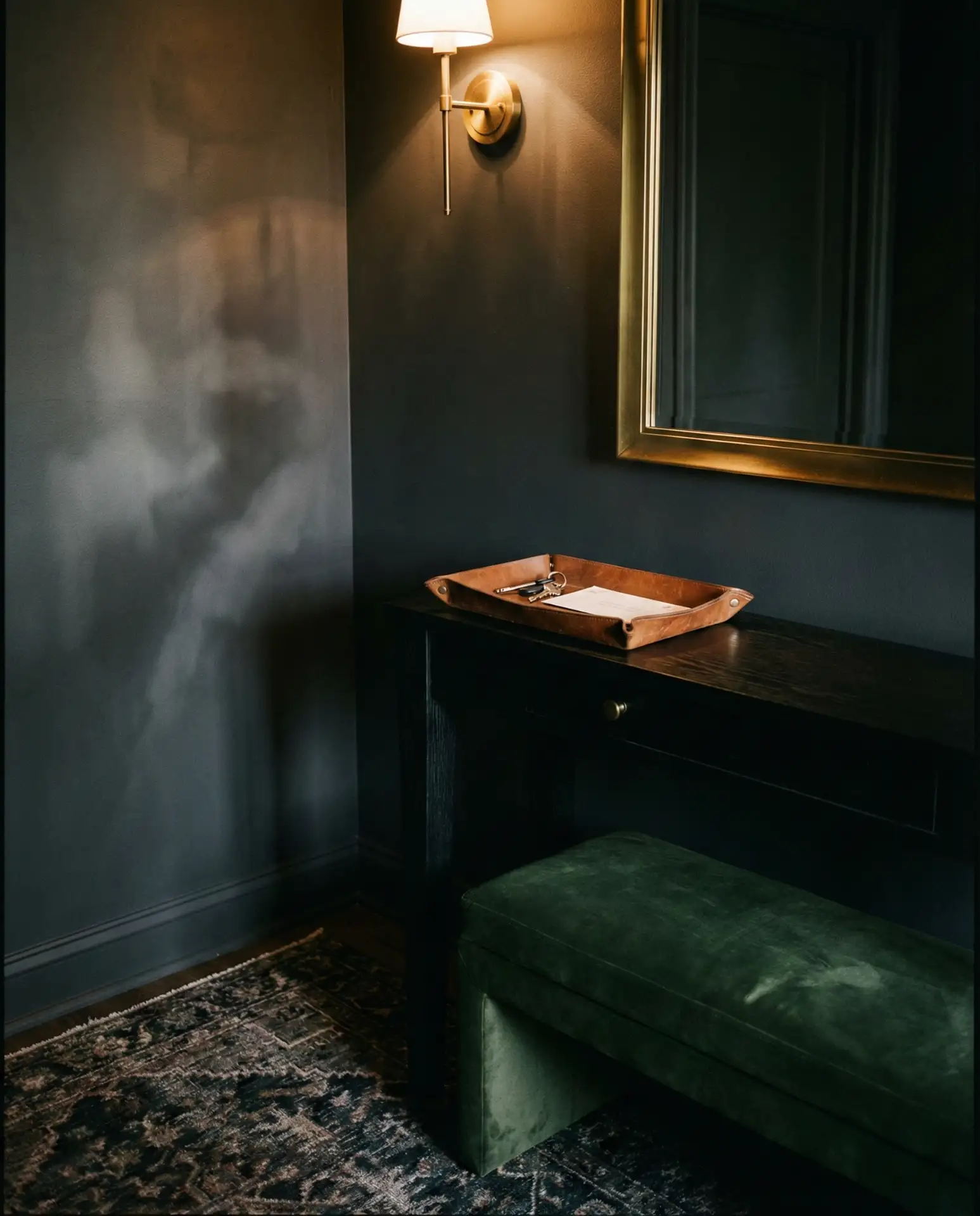 Moody Foyer with Dark Walls and Rich Textures 2