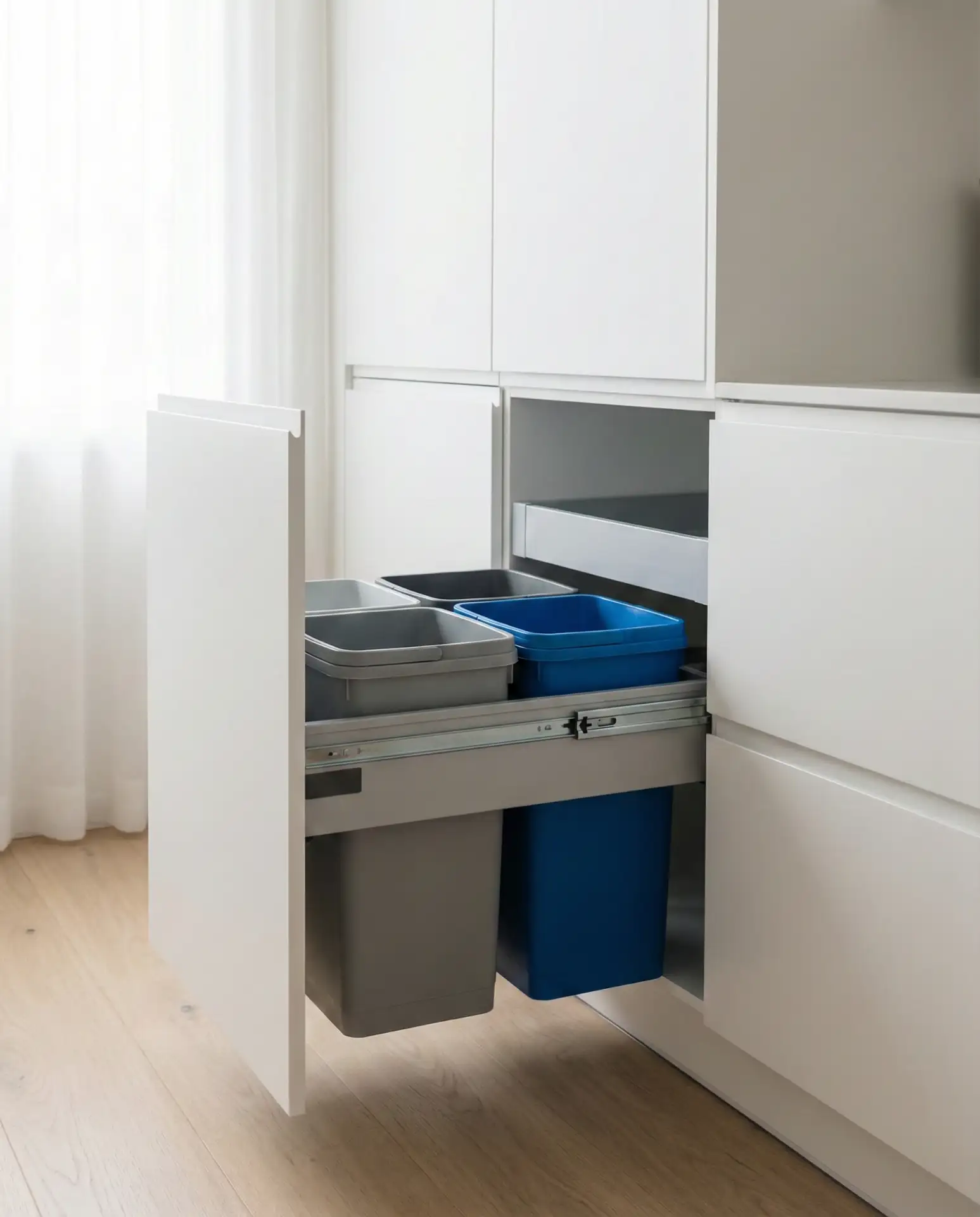 Pantry Cabinet with Integrated Recycling Bins 2
