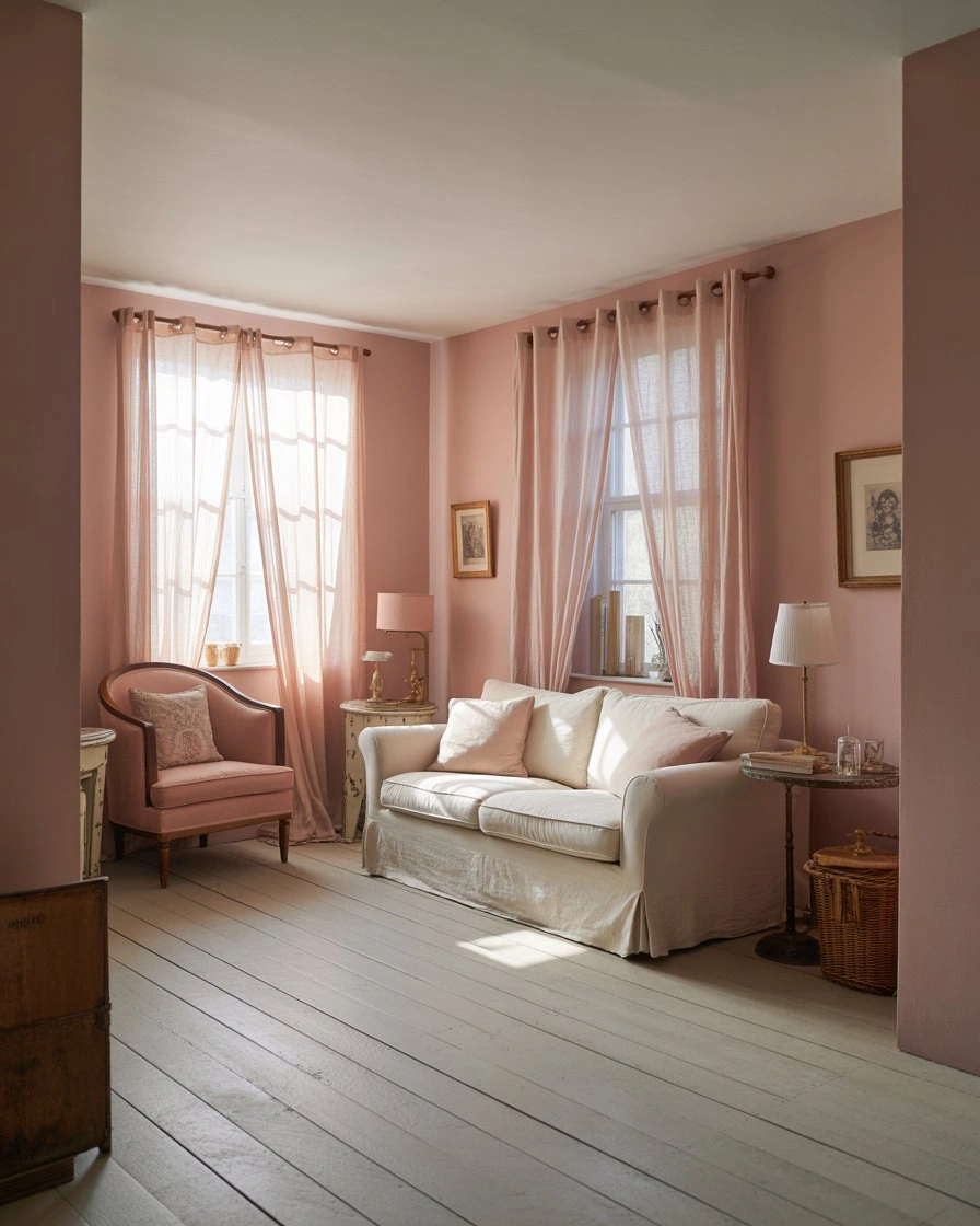 Pink Cottage Living Room with Romantic Softness 1