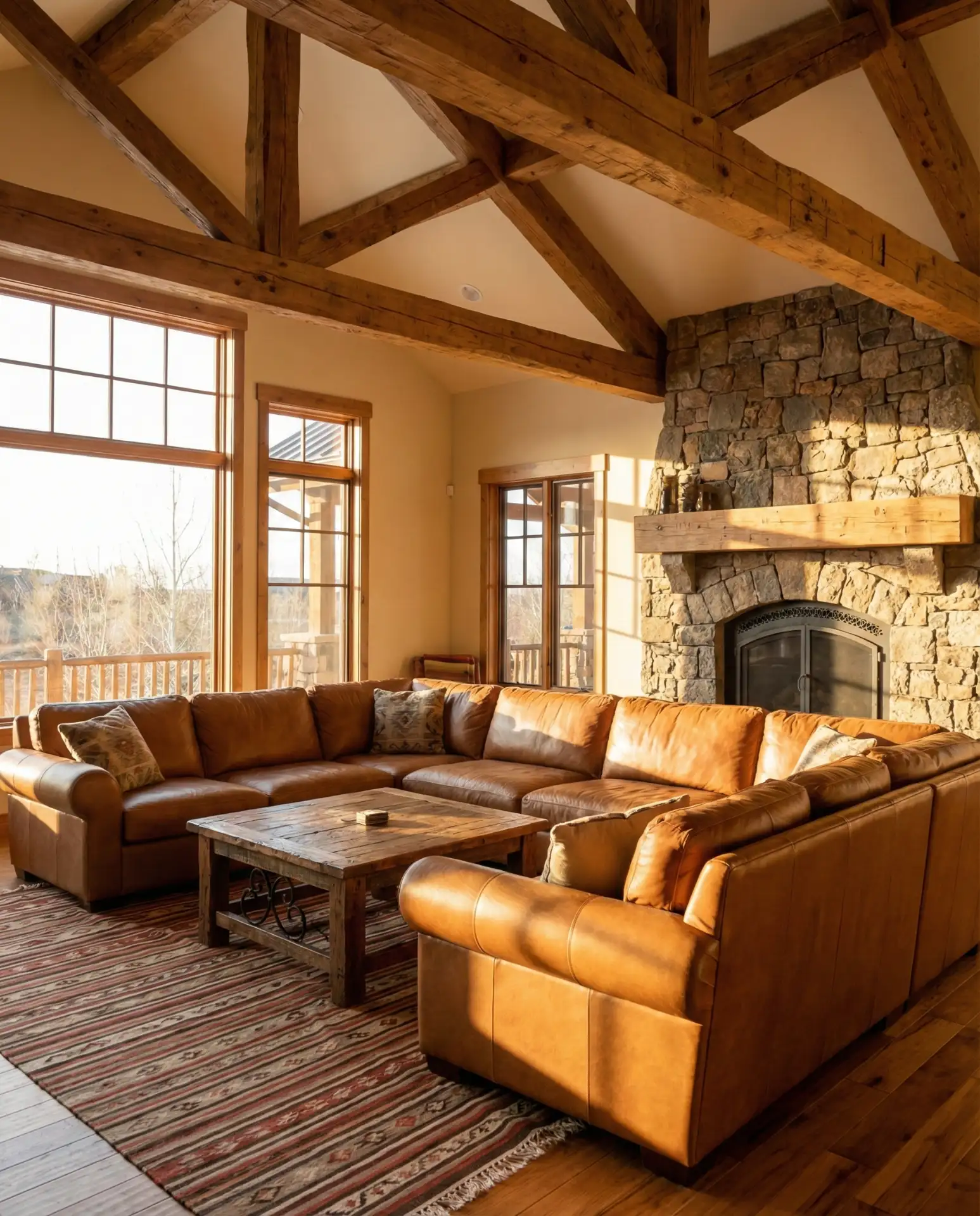 Ranch Style Living Room with Leather and Timber 1