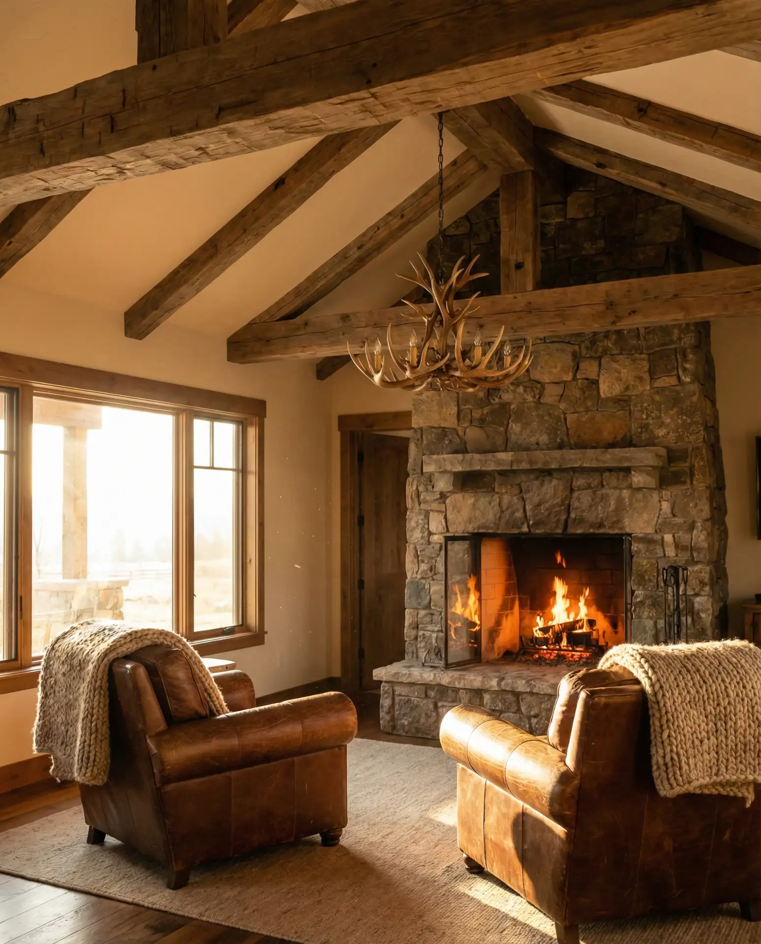 Ranch Style Living Room with Leather and Timber 2