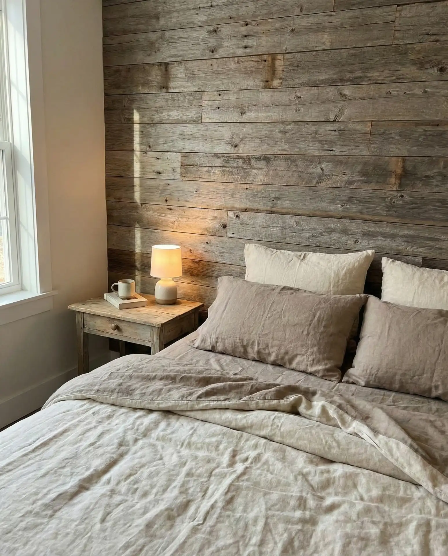 Rustic Bedroom with Reclaimed Wood Accent Wall 1