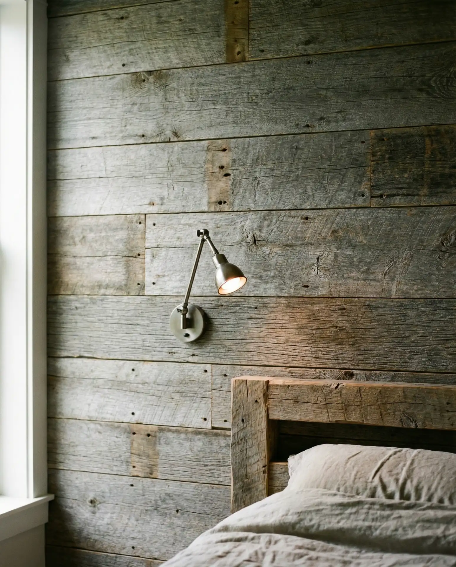Rustic Bedroom with Reclaimed Wood Accent Wall 2