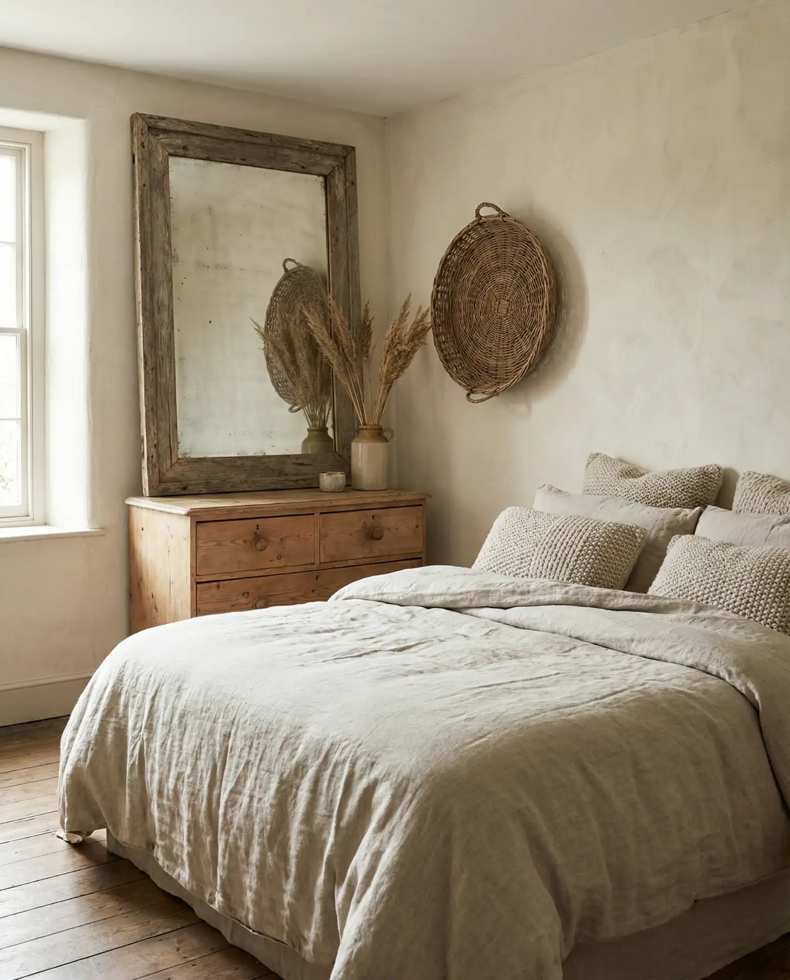 Rustic Bedroom with Vintage Mirrors and Wall Decor 1