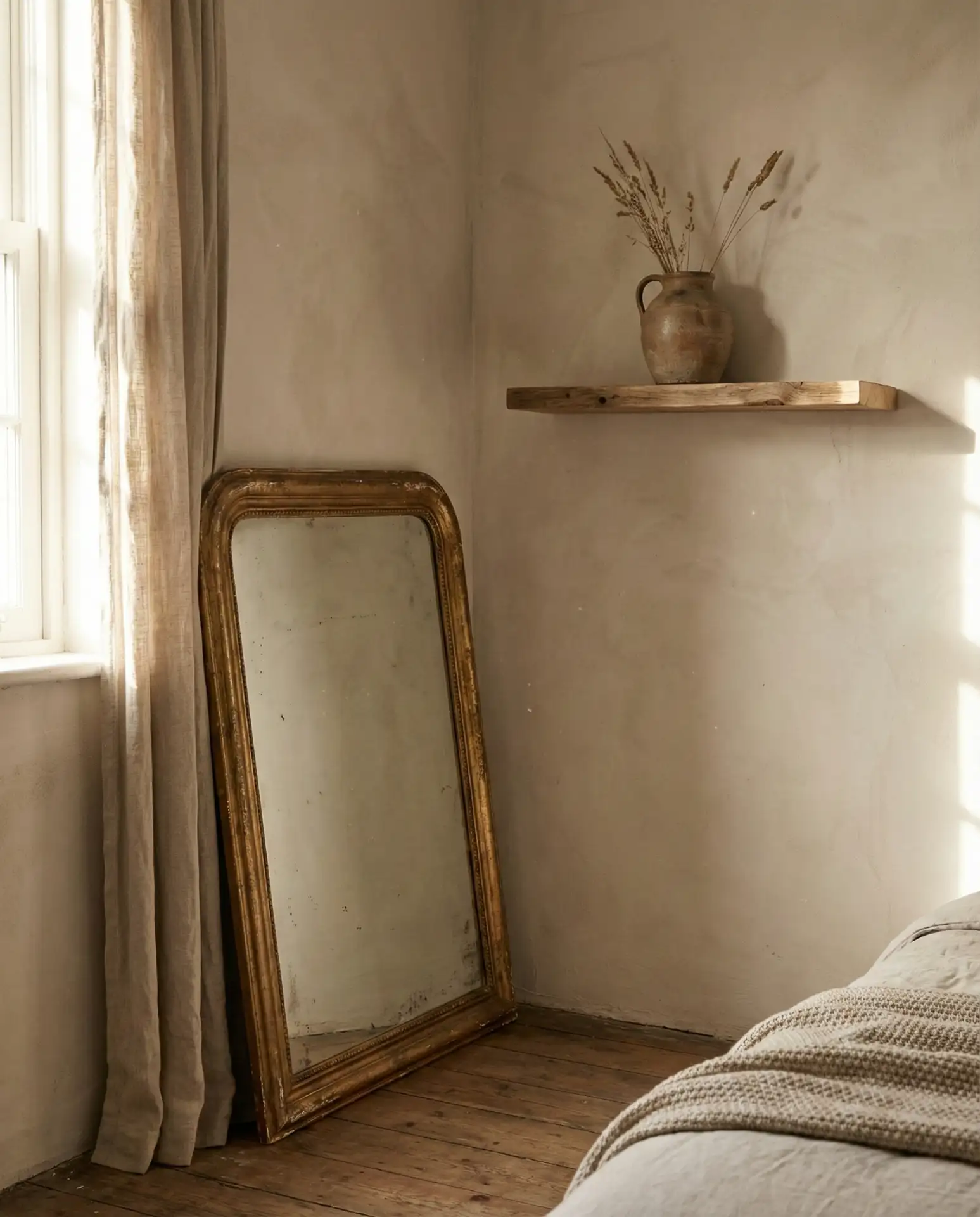 Rustic Bedroom with Vintage Mirrors and Wall Decor 2